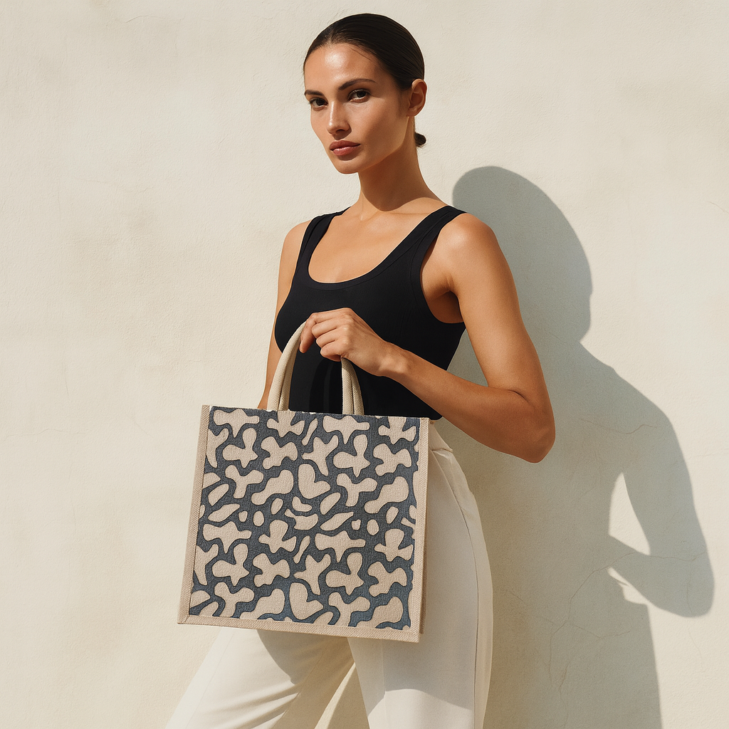 Printed Natural Jute Tote Bag – Eco-Friendly Reusable Bag for Shopping, Grocery, Travel, Beach, Gifting and Daily Use