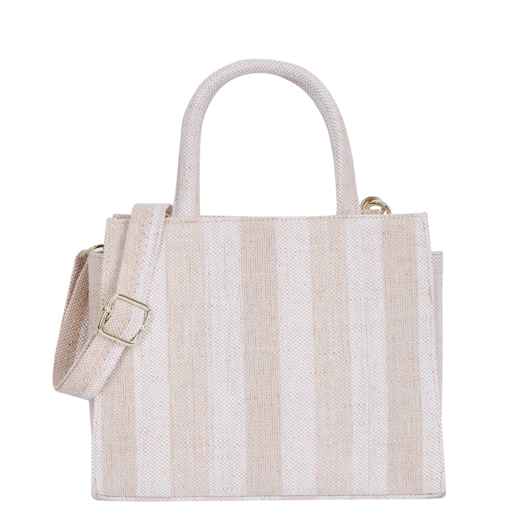 Women’s Fabric Top Handle Handbag – Taupe Striped Canvas Crossbody Sling Tote Bag with Zipper, Stylish Shoulder Bag for Ladies, Ideal for Work, Travel & Everyday Use