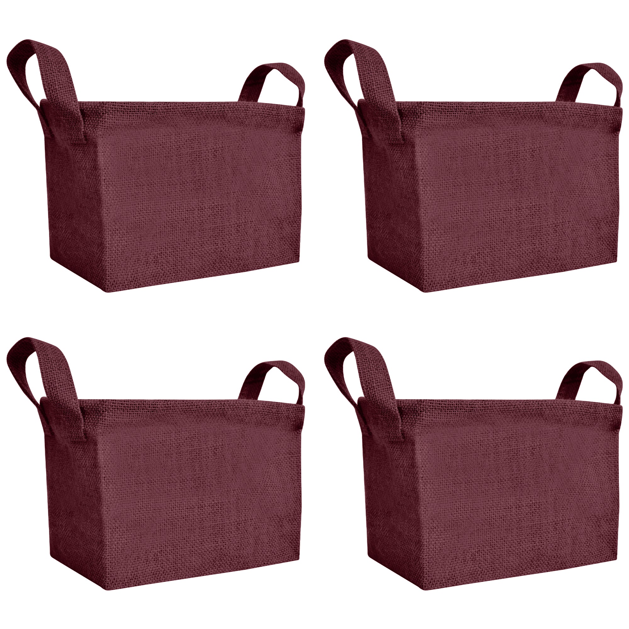 Jute Storage Baskets – Rectangular Organizer Bins with Handles – Mini Hampers for Small Clothes, Toys & Shoes (Set of 4)