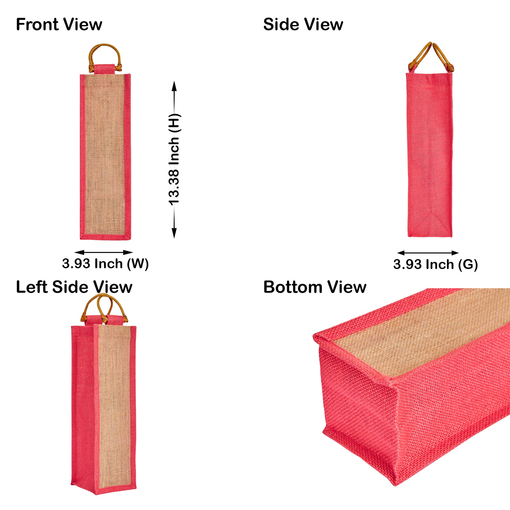 Jute Wine Gift Bags with Cane Handles –Coloured Single-Bottle Bag– New Year, Weddings, Birthdays, Parties, Christmas & Special Occasion (Packs of 6)