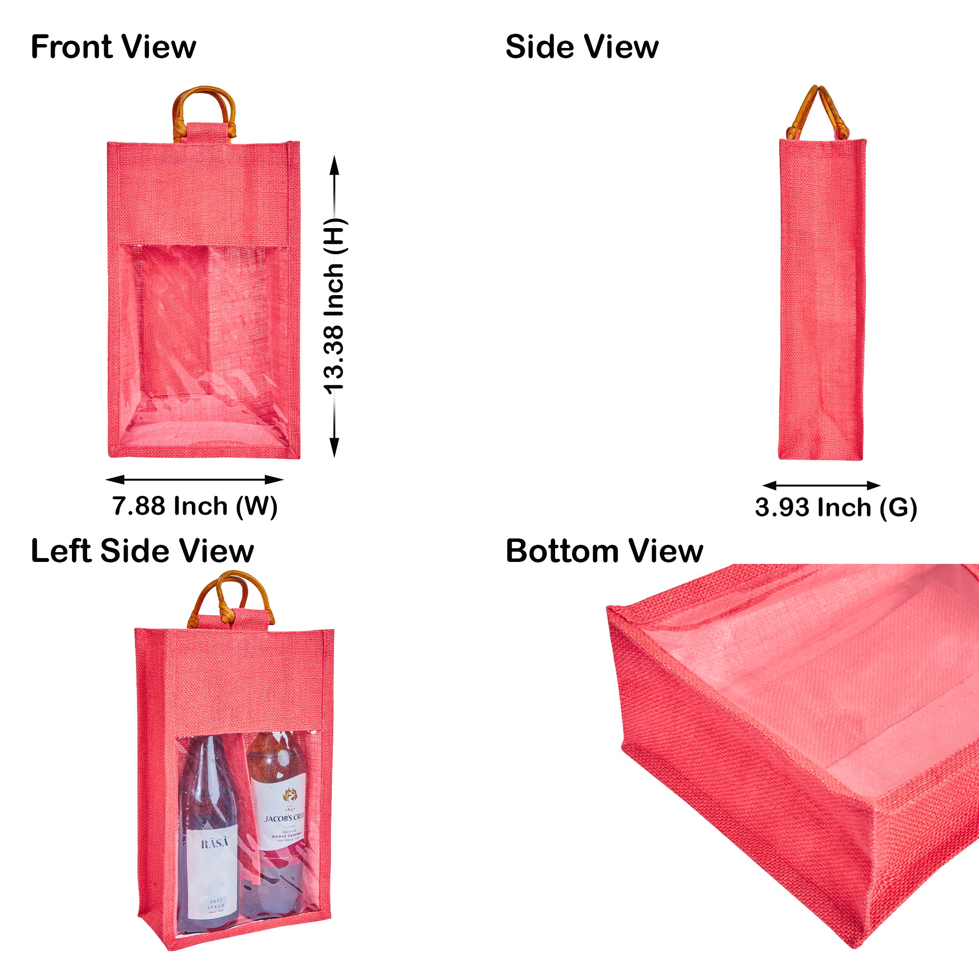 Jute Wine Gift Bags – Reusable 2-Bottle Colored Tote Bags – Weddings, Birthdays, Christmas, & Special Occasions (Packs of 6)