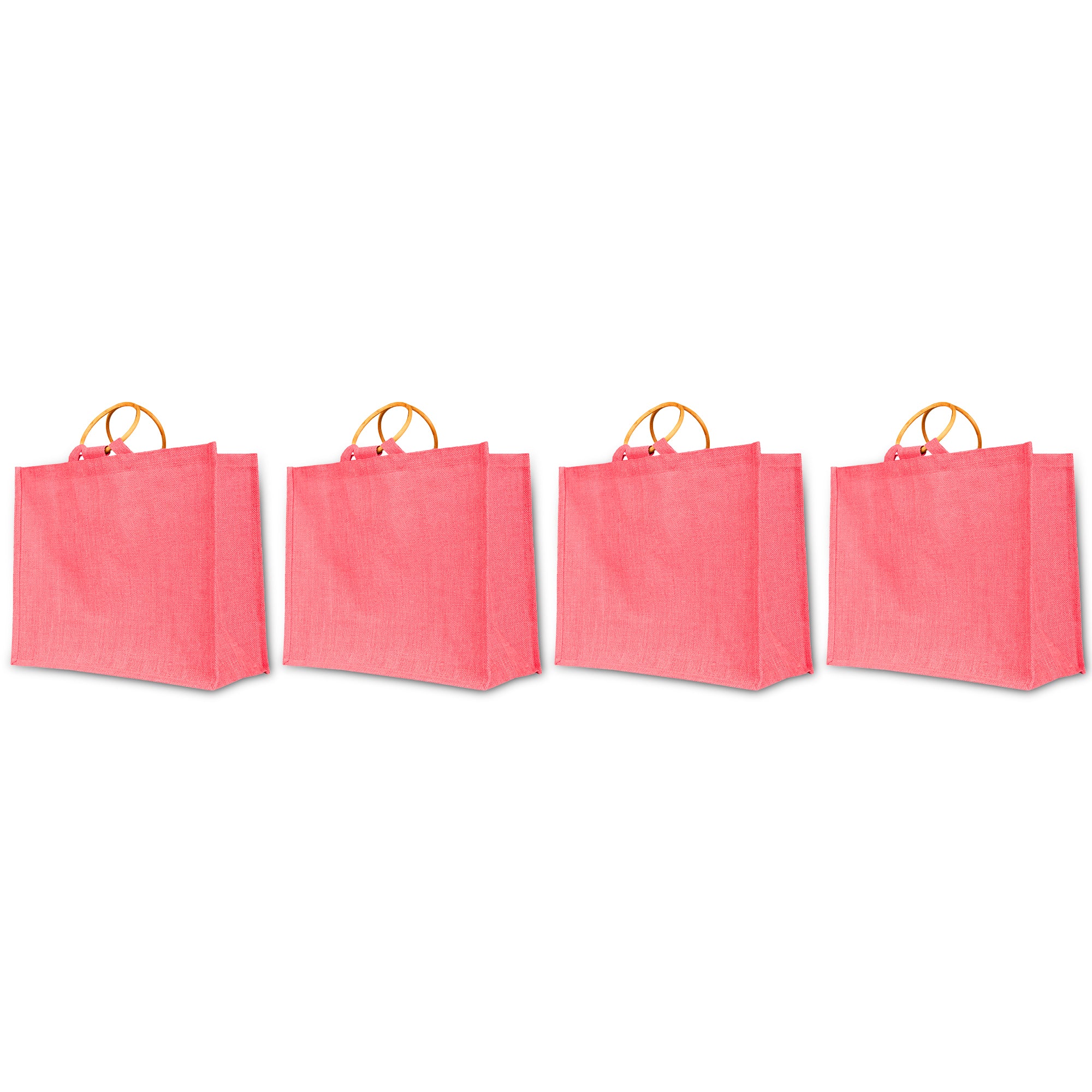 Jute Tote Bags – Colourful Reusable Burlap Cane Handle Promotional Bags for Shopping, Groceries, Beach Bags (Set of 4)