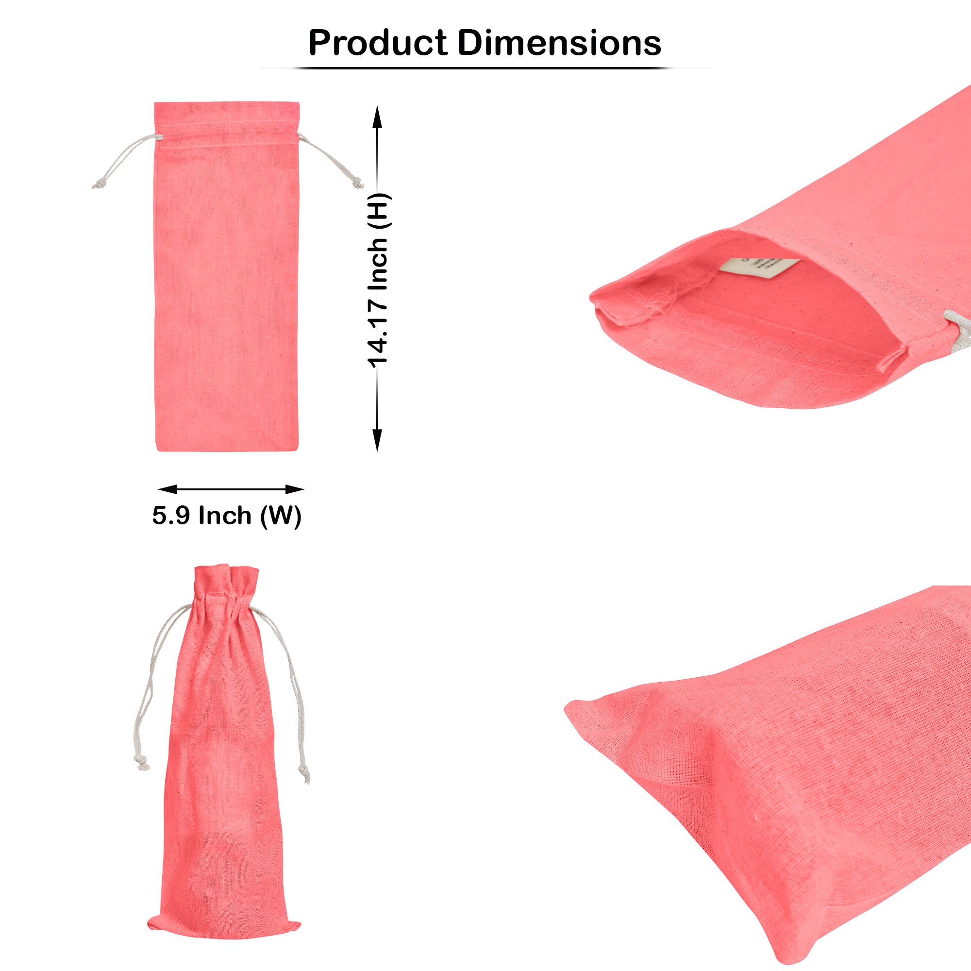 Cotton Wine Bottle Gift Bags – 6-Pack Coloured Reusable Drawstring Pouches Gifting, Parties, Weddings, Christmas, New Year & Holidays