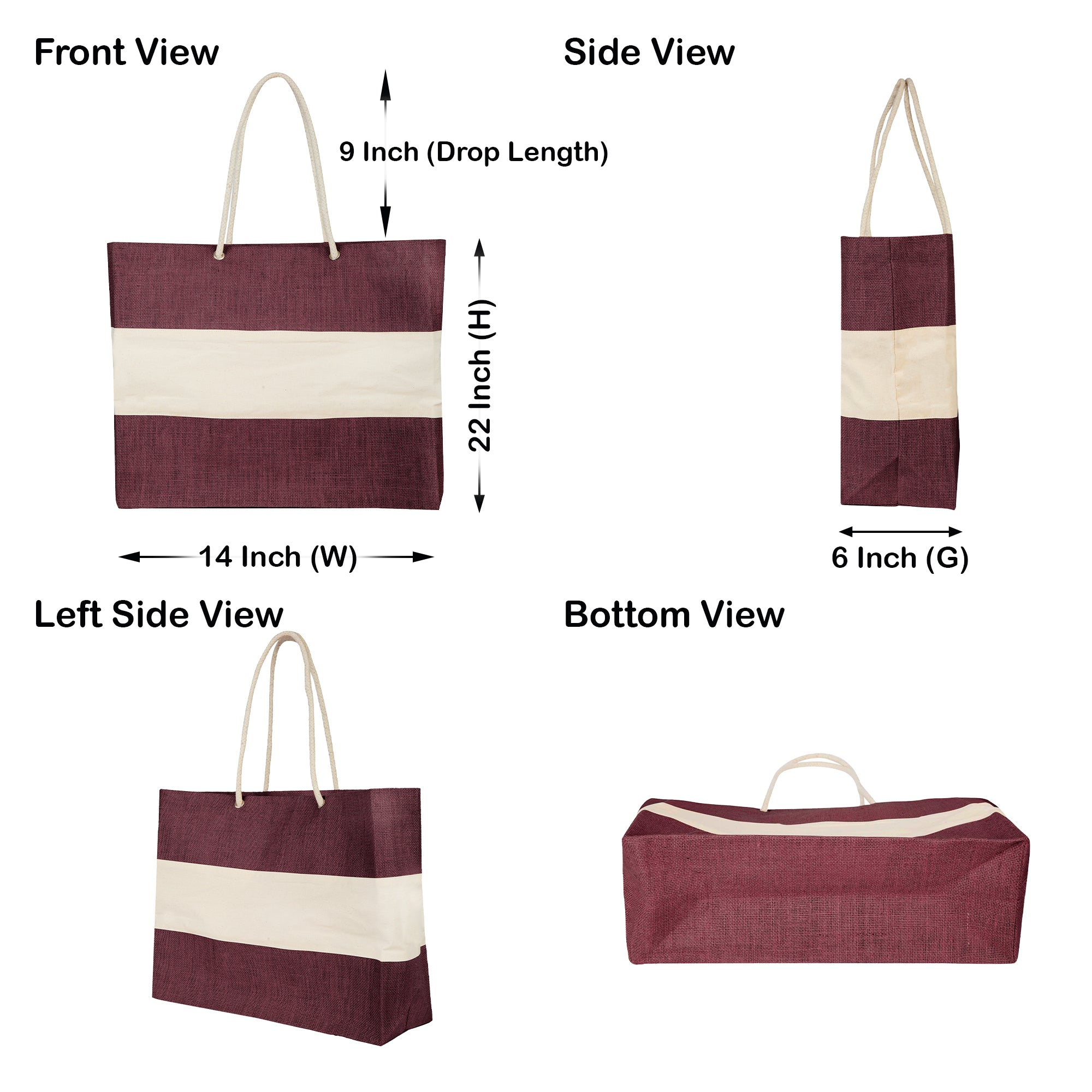 Burlap Coloured Jute Bags with Rope Handles – Reusable for Shopping, Promotional, & Gifting (packs of 4)