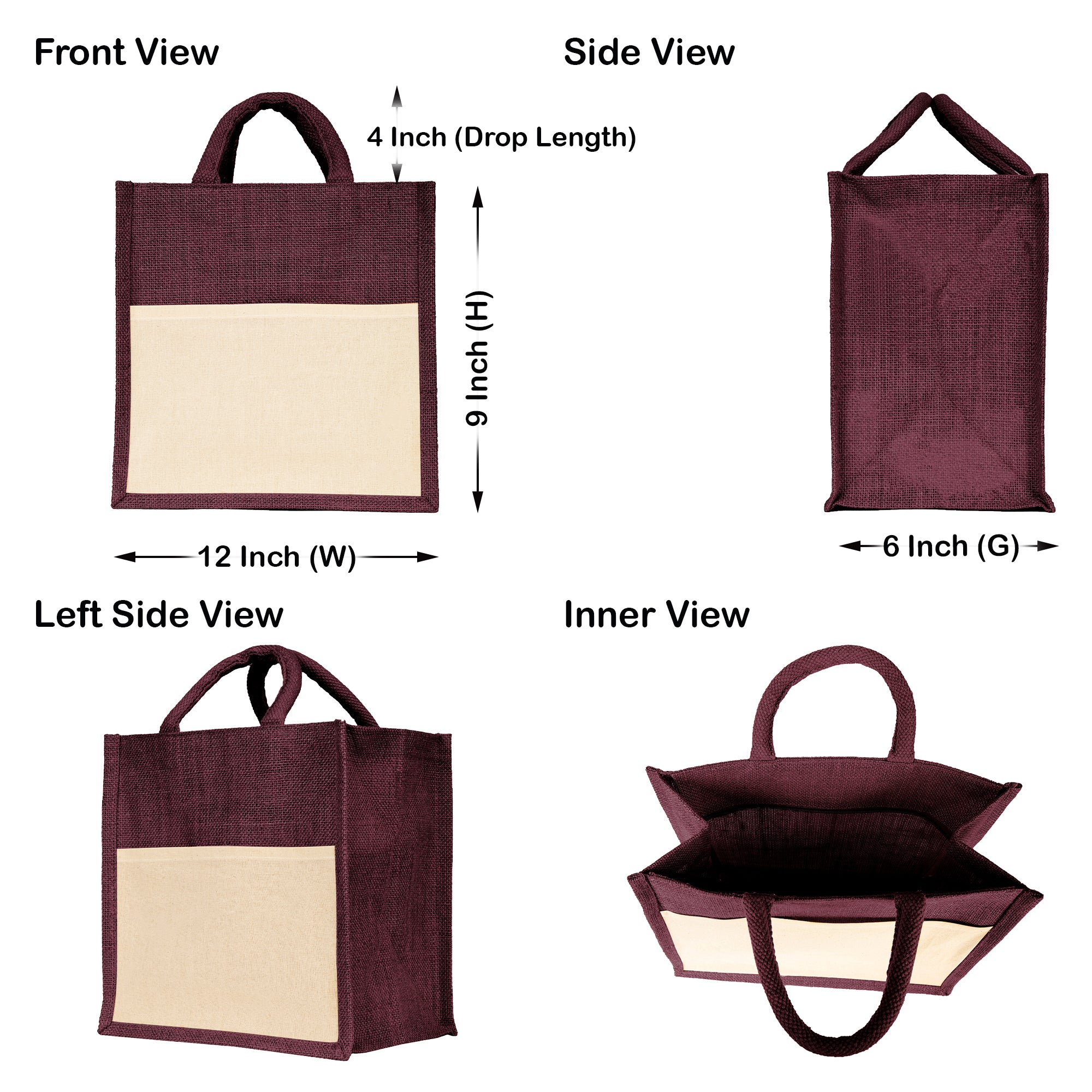 Jute Bags – Totes Bag-Shopping, Travel, Weddings, Christmas, New Year, Thanks Giving Day (Set of 4)