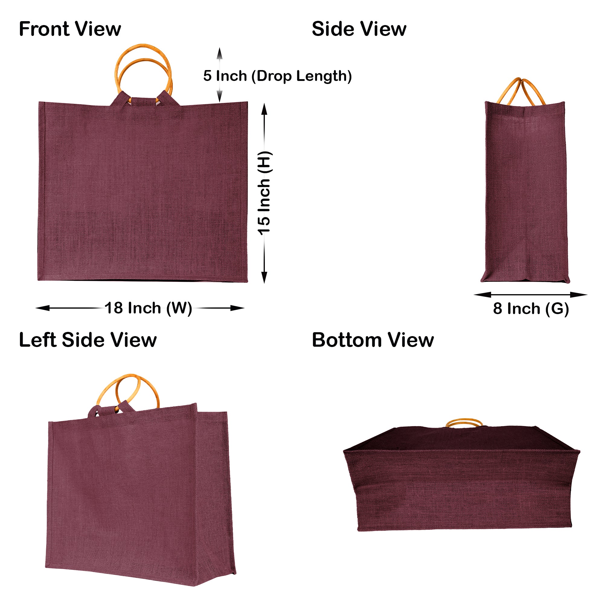 Jute Tote Bags – Colourful Reusable Burlap Cane Handle Promotional Bags for Shopping, Groceries, Beach Bags (Set of 4)