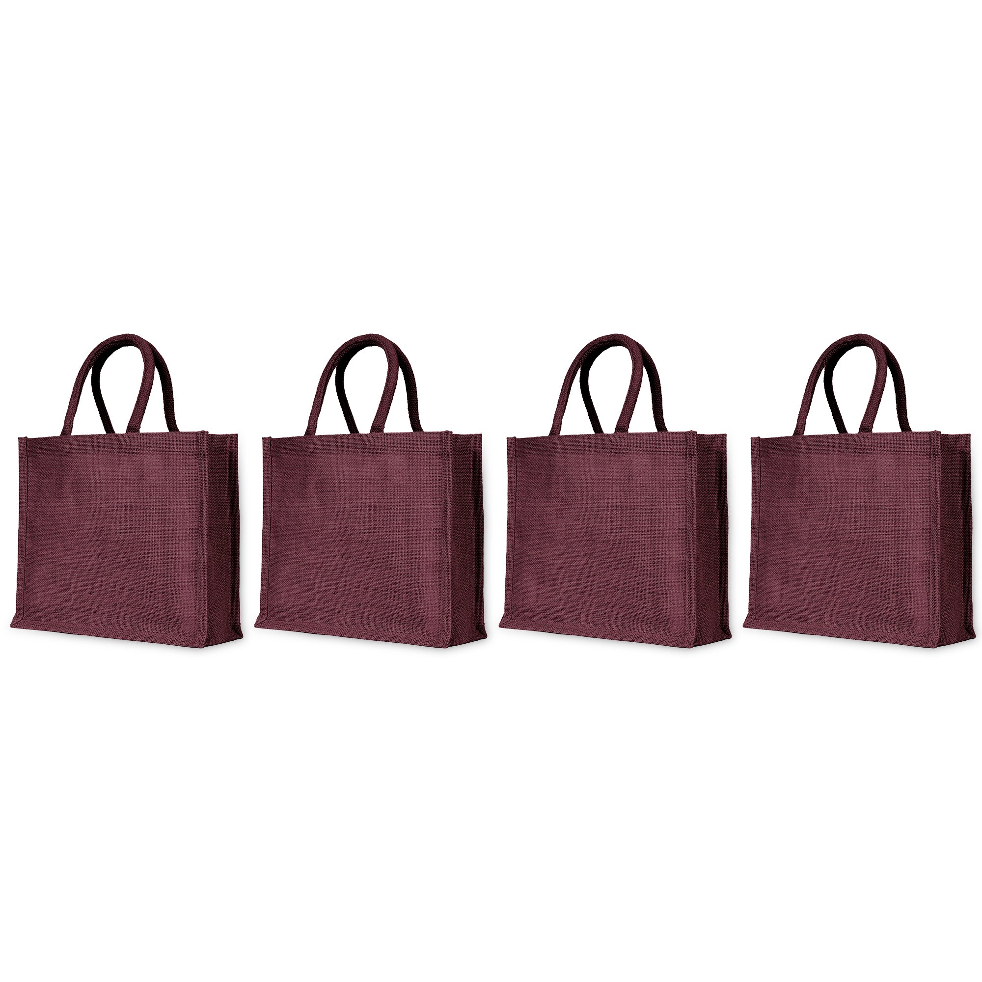 Jute Tote Bags – Burlap Shopping Bags in Red, Pink, Green & Orange – Perfect for Thanksgiving, Christmas, Weddings & Travel (Set of 4)