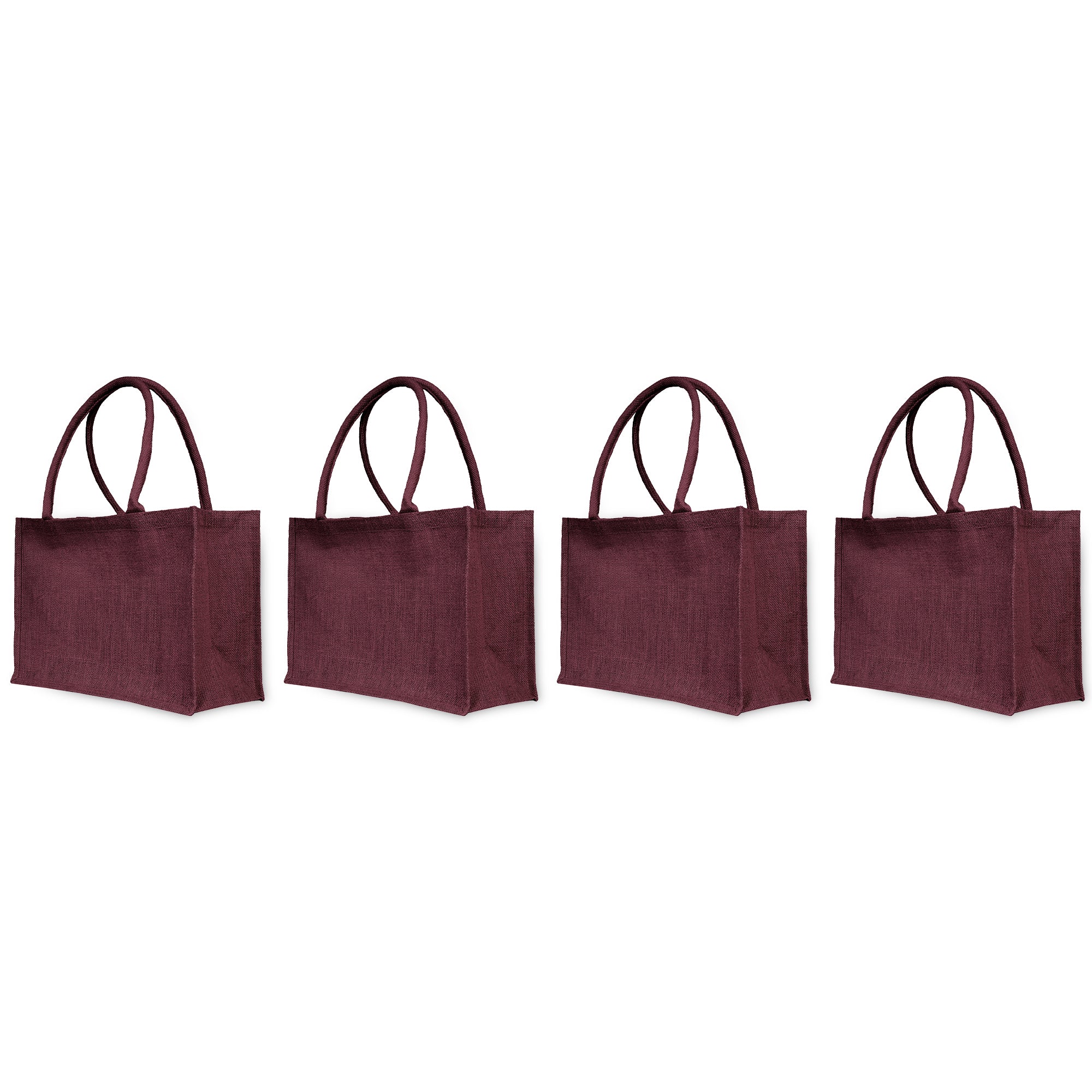 Jute Tote Bags – Ideal for Christmas Gifts, Weddings & Shopping – Deep Red, Pink, Green & Orange (Set of 4)