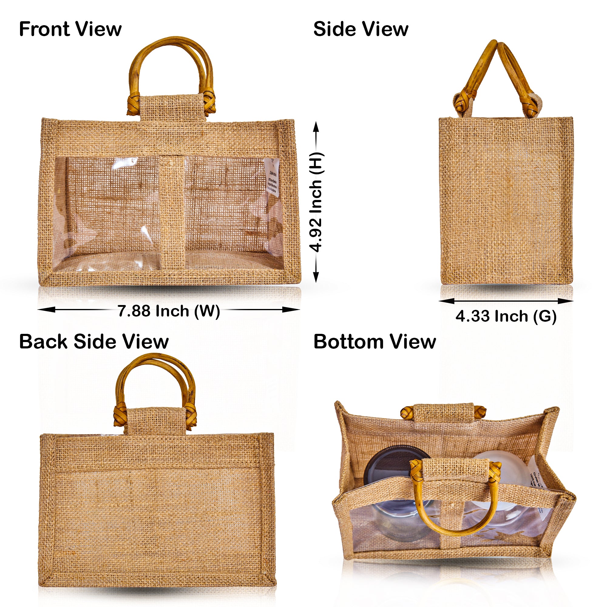 Reusable Jute Gift Bags with PVC Windows – Burlap Pouches for Weddings, Bridesmaid Party Gifts (12 Pcs)