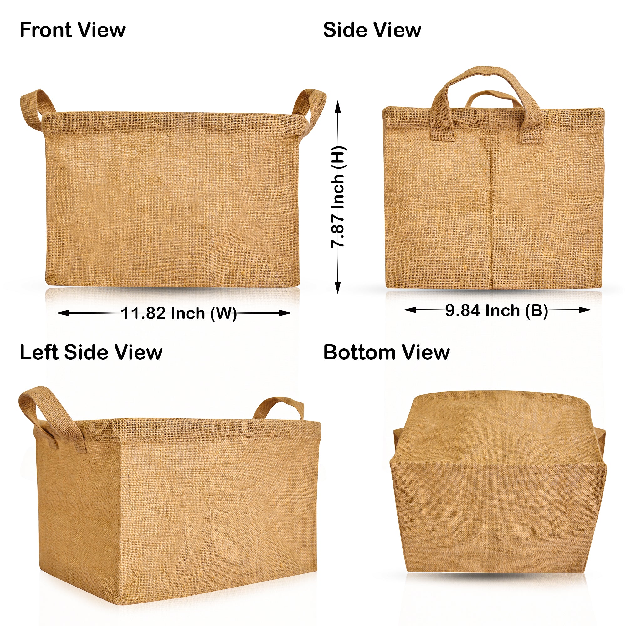 Rectangular Jute Basket with Handles – Multipurpose Storage for Shoes, Books, Toys & Home Organization (Set of 8)