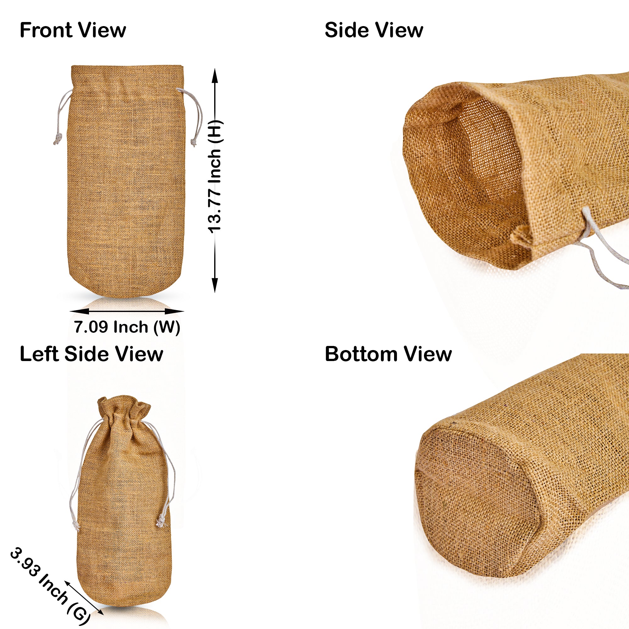 Beige Jute Wine Bottle Bags – Burlap Gift Covers with Drawstrings, New Year, Weddings, Birthdays, and Special Occasions (Packs of 12)