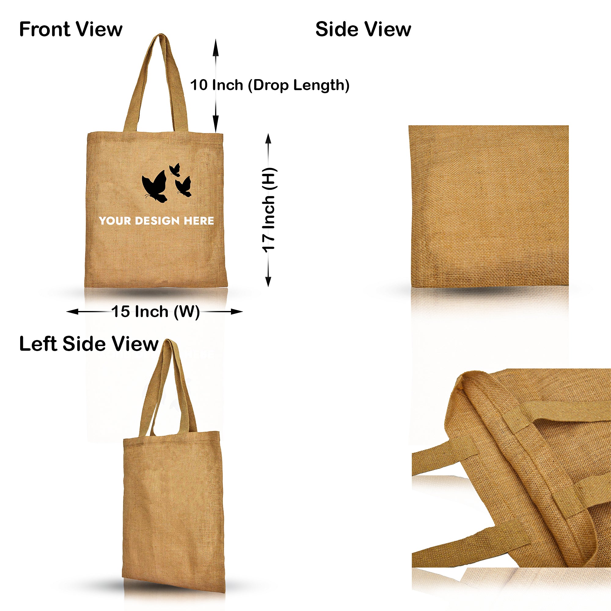 Reusable Jute Burlap Tote Bags with Handles – Eco-Friendly Totes for Beach, Grocery, Parties & Travel (Packs of 12)
