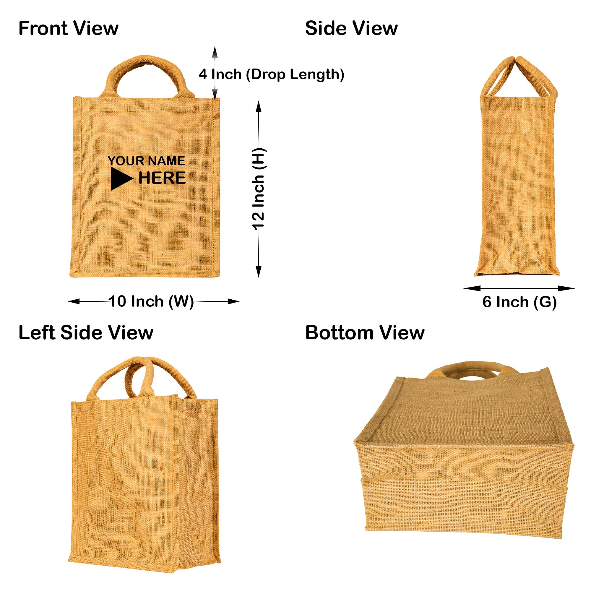 Burlap Jute Tote Bags– Durable, Eco-Friendly Totes for Shopping, Weddings, Promotional (Packs of 8)