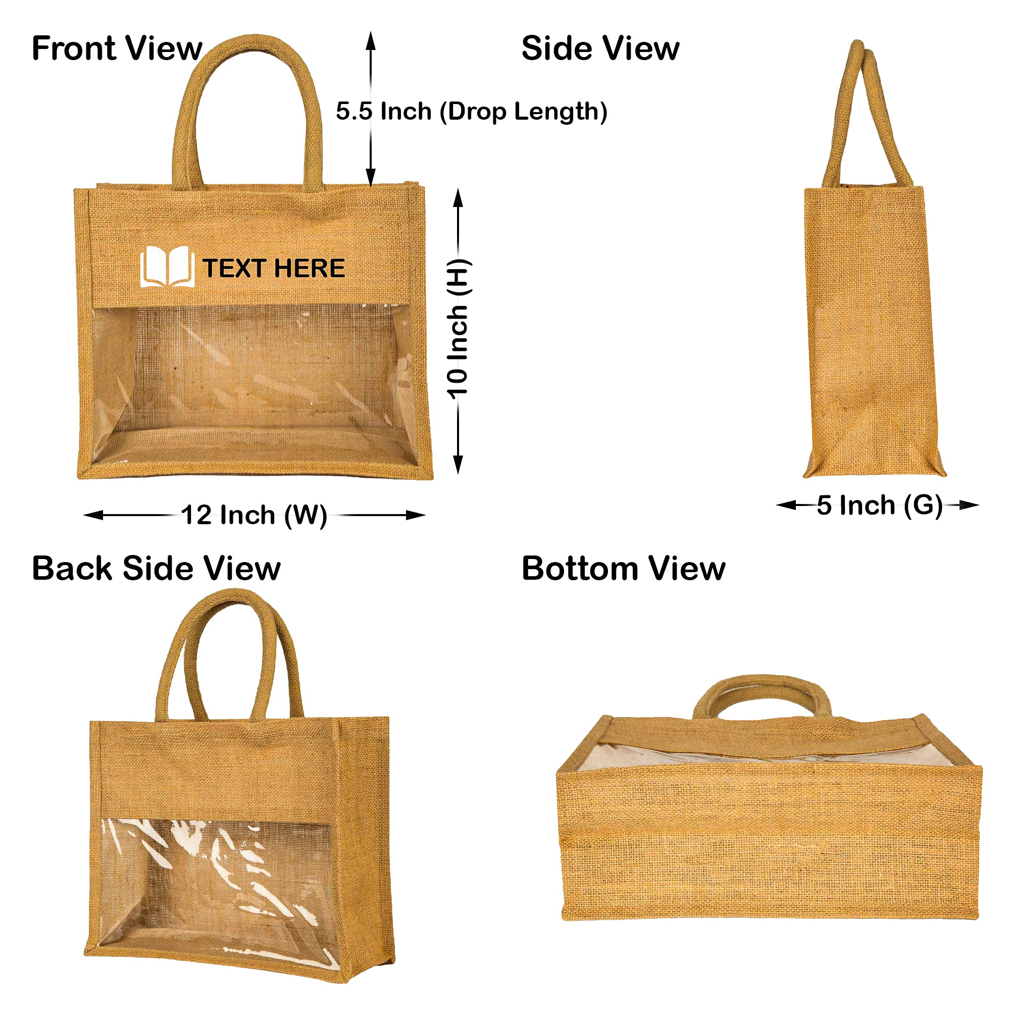 Jute Tote Bags with PVC – Gifts for Events, Weddings, New Year, Christmas, Promotional (Set of 12)