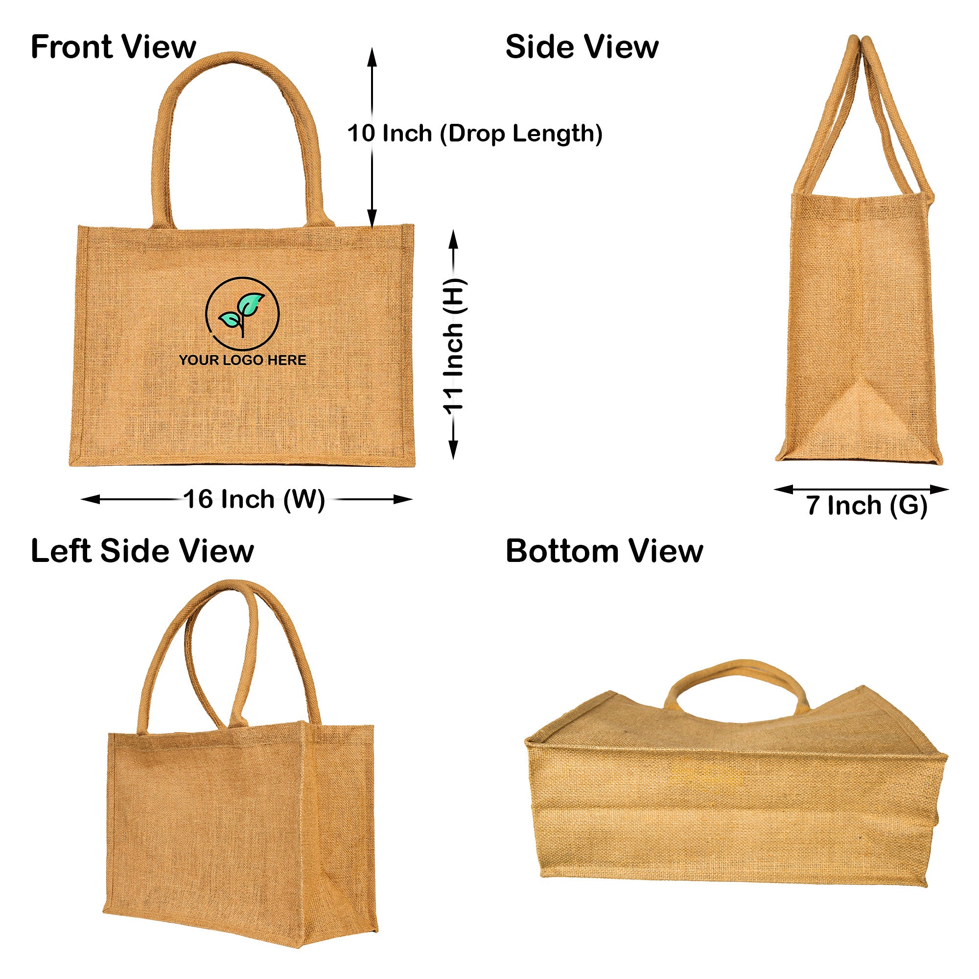 Natural Jute Burlap Tote Shopping Bags – Perfect for Promotional, DIY, Weddings, Beach, and Groceries (Packs of 12)