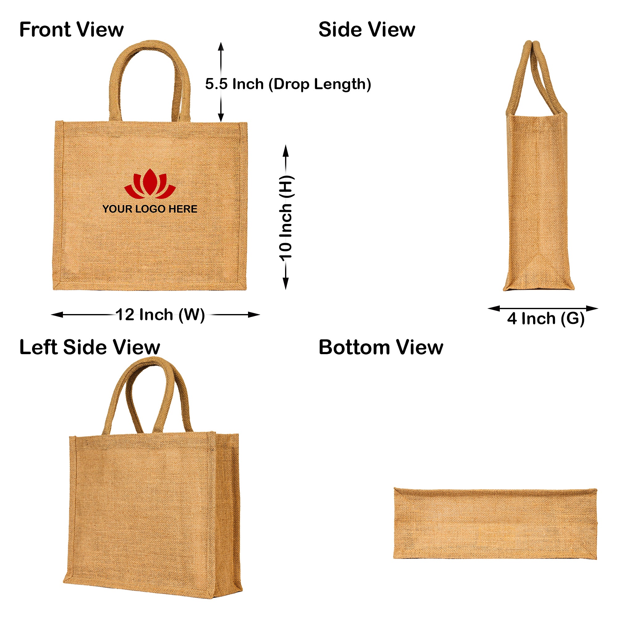 Jute Tote Bags– Reusable Bags for Shopping, Travel, Holidays, Weddings, Beach & Gifts (Packs of 12)