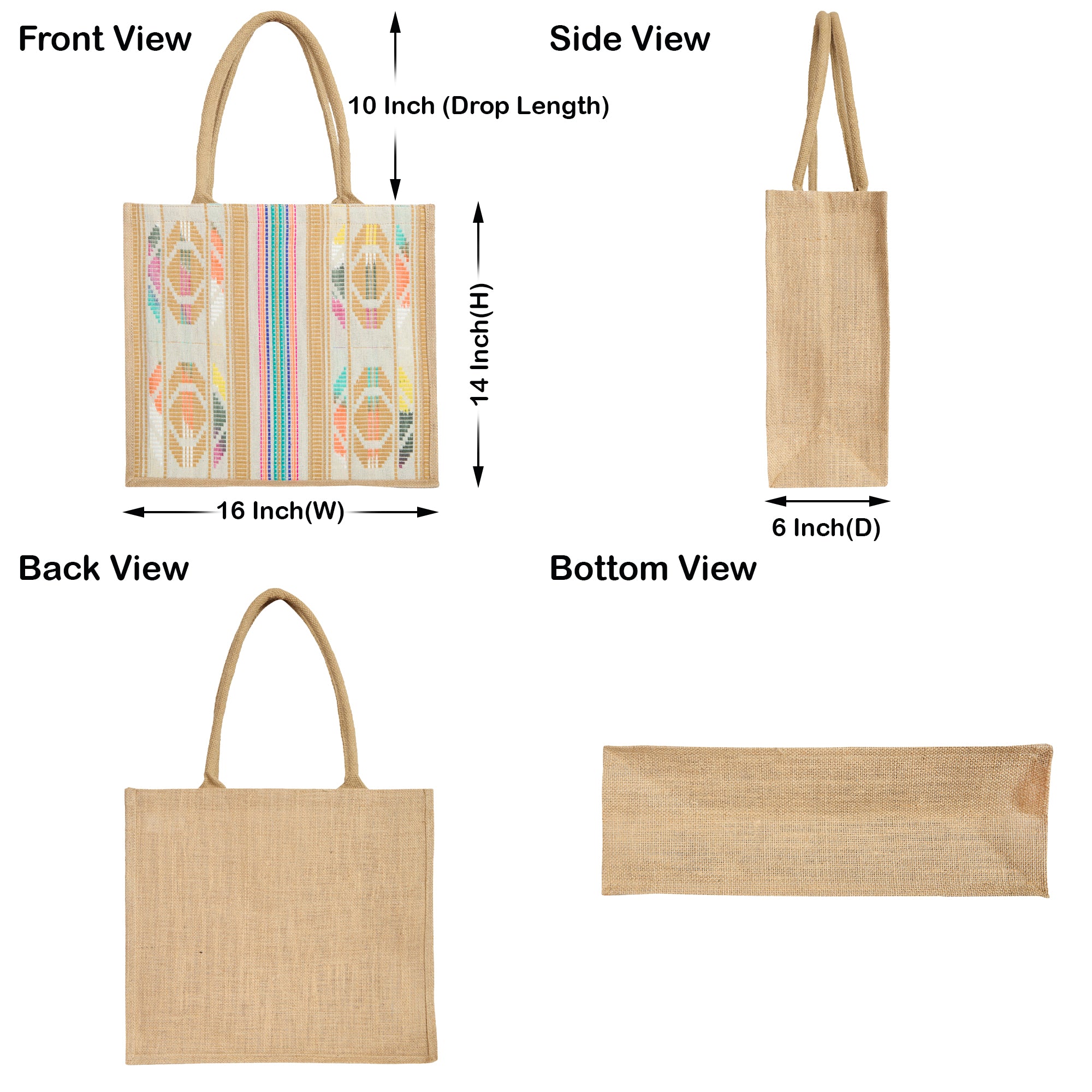 Natural Reusable Jute Shopping Tote Bag with Jacquard Fabric. Gifting, New Year, Travel, Holidays, and Beach Trips