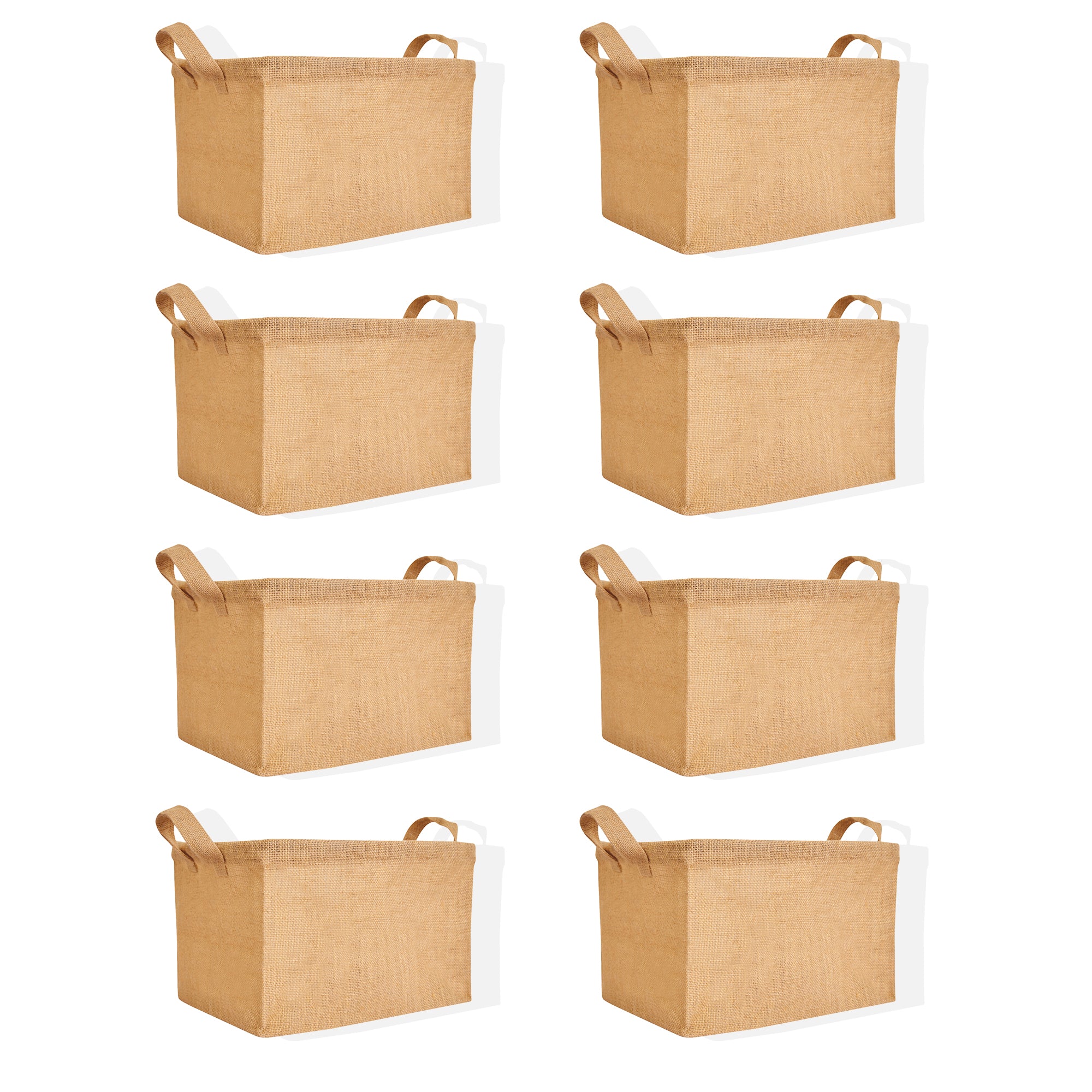 Rectangular Jute Basket with Handles – Multipurpose Storage for Shoes, Books, Toys & Home Organization (Set of 8)