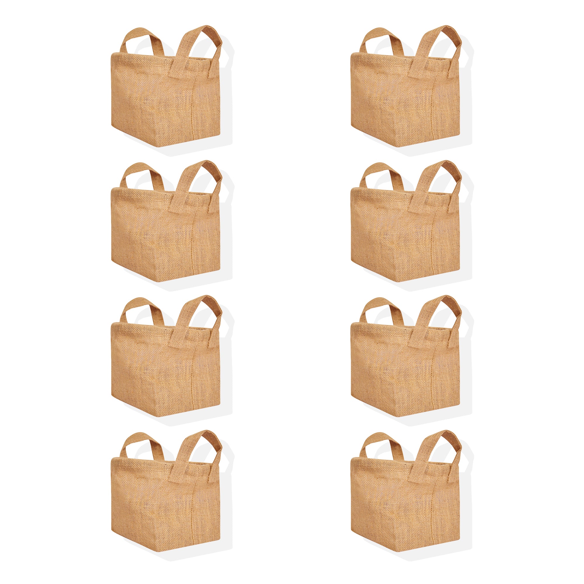 Freestanding Burlap Jute Baskets with Handles – Collapsible Hampers for Toys, Clothes & Home Organization (Set of 8)