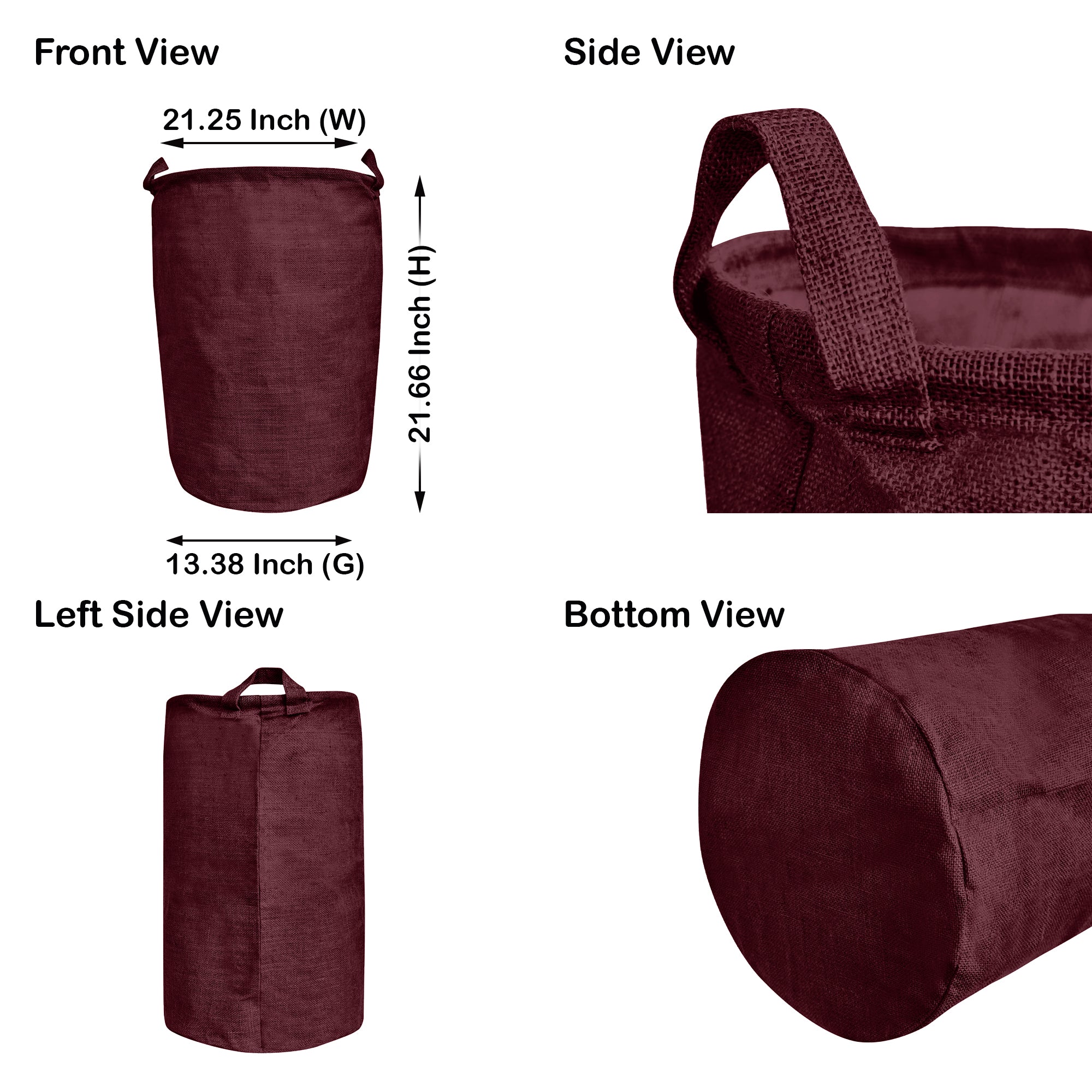 Deep Red Jute Storage Bags –Laundry Baskets with Handles, Storage Baskets for Living Room, Bedroom, Nursery & Home Organization (Set of 4)