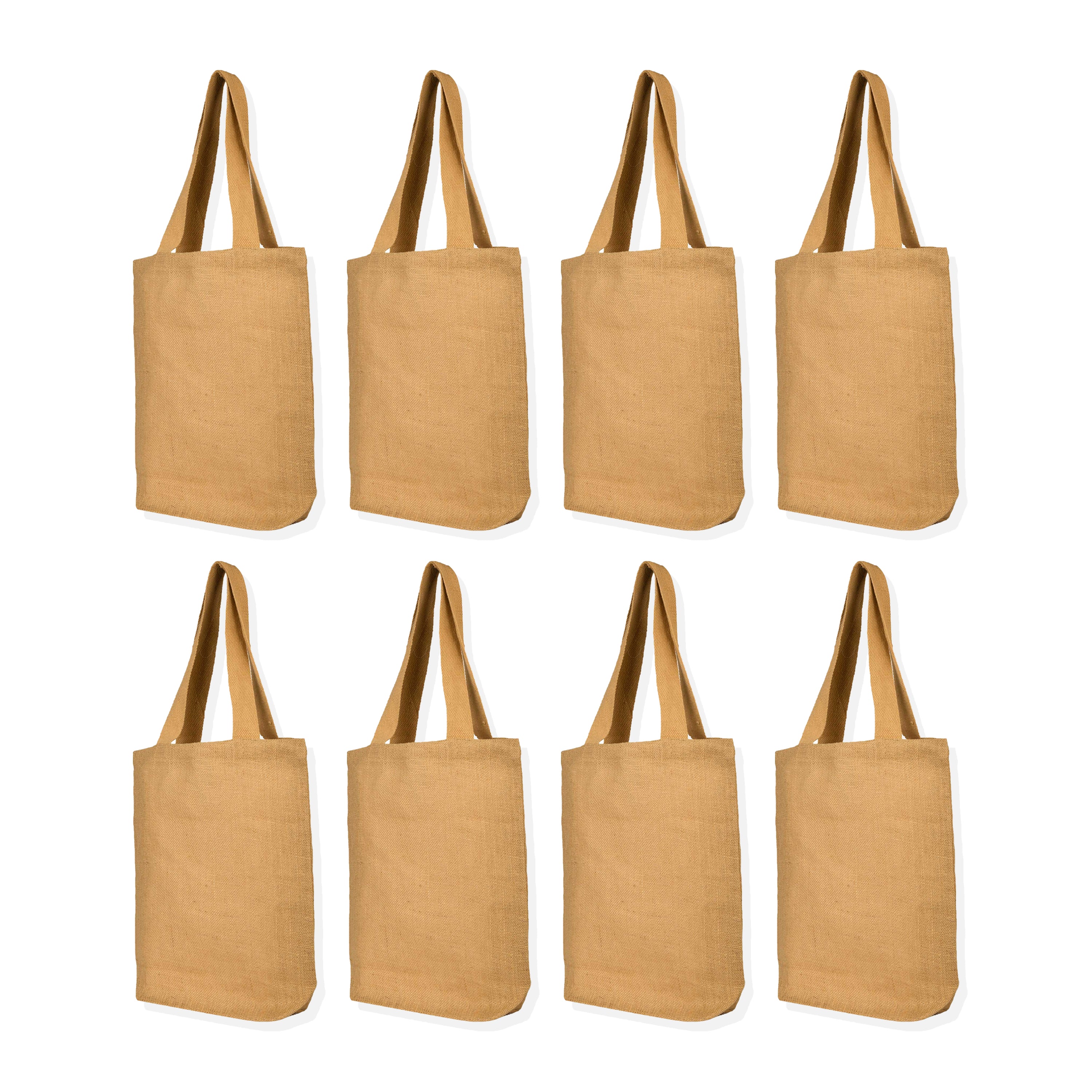 Burlap Jute Tote Bags – Reusable Gift Bags for Women, Bridesmaids, Weddings, Grocery, Shopping & Travel (Packs of 8)