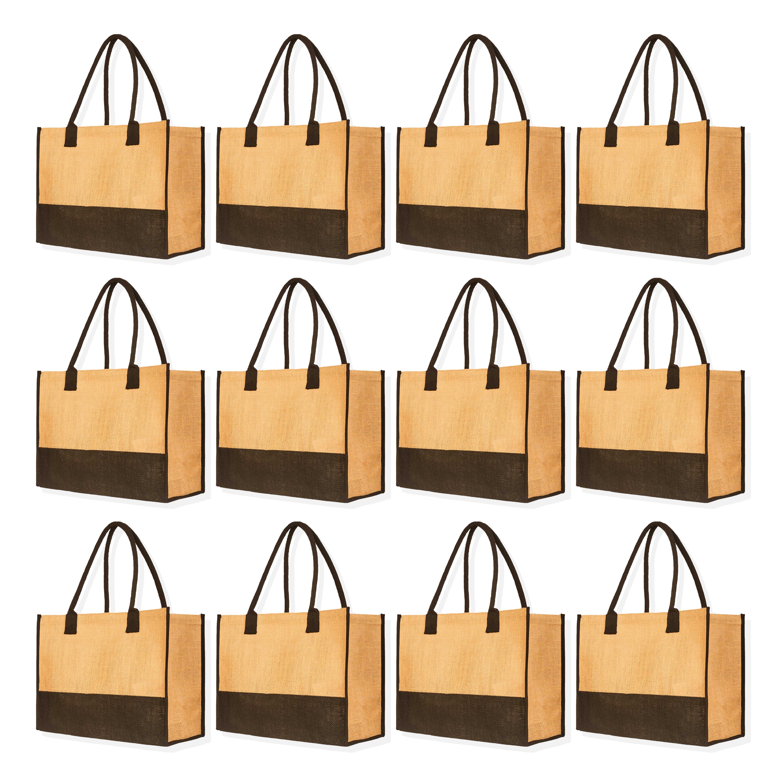 Burlap Jute Tote Bags- Reusable Gift Bags for Women, Bridesmaids, Weddings & Grocery Shopping (Packs of 12)