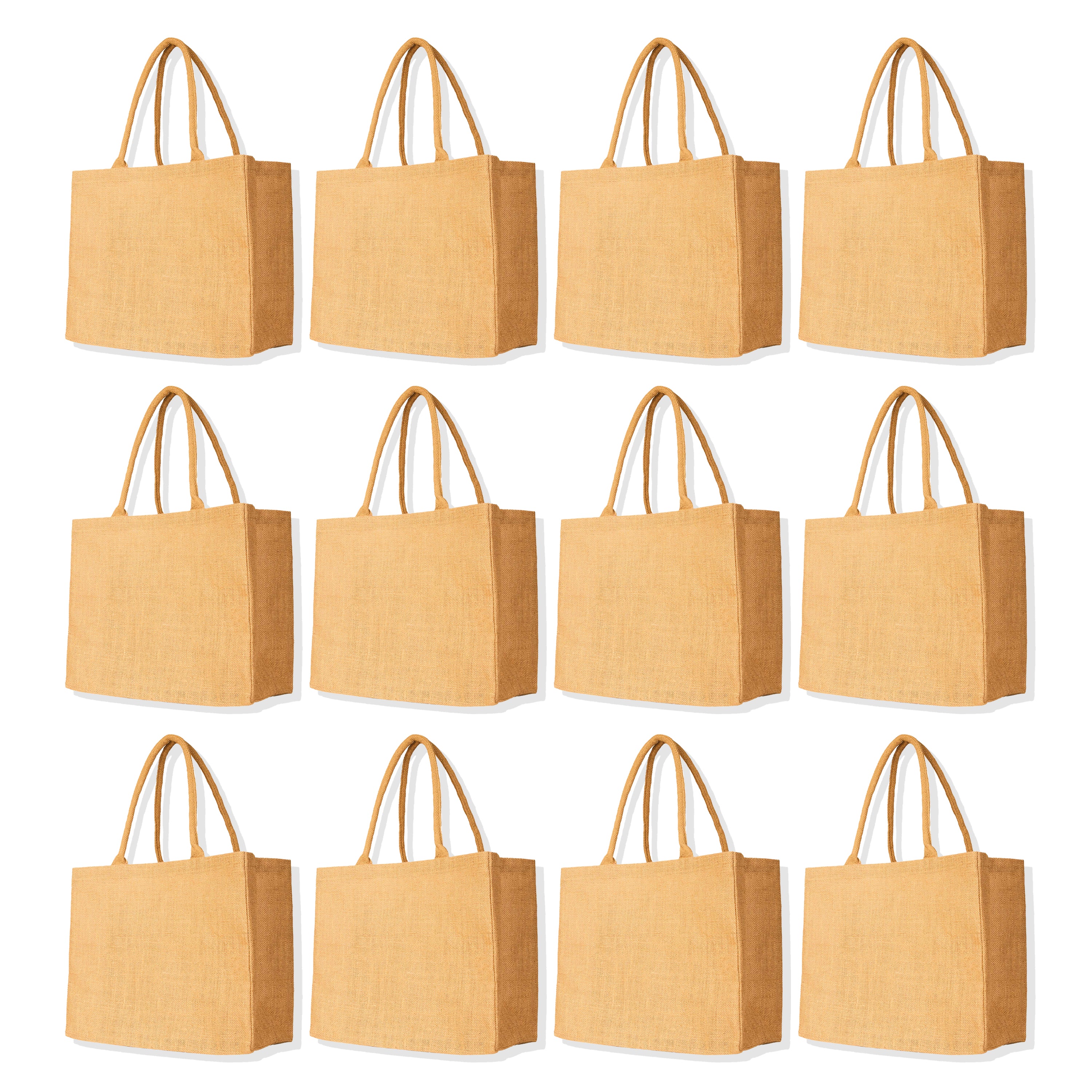 Jute Burlap Tote Bags – Reusable Totes for Shopping, Beach, Weddings, DIY, Gifts & Groceries (Packs of 12)