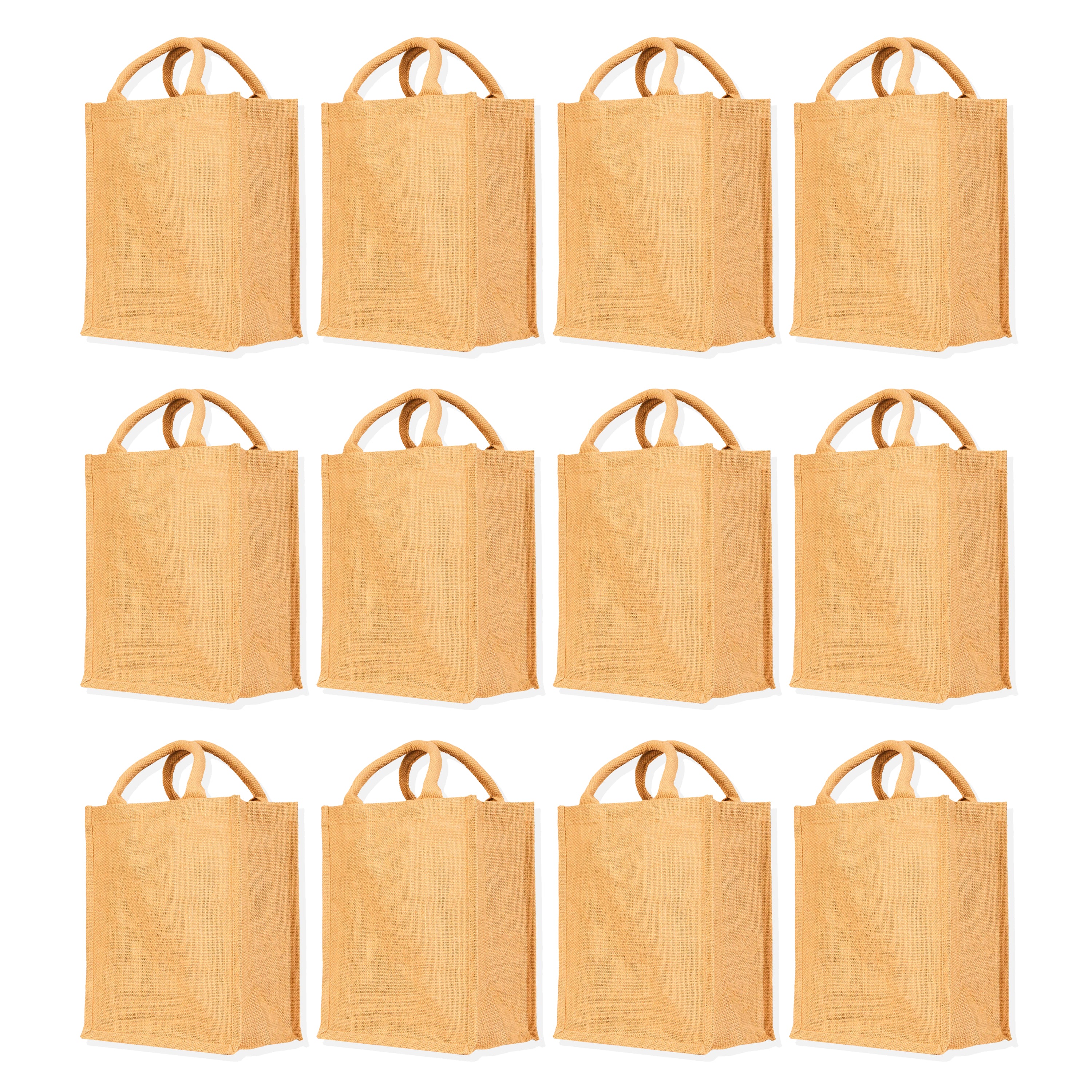 Burlap Jute Tote Bags– Reusable Eco-Friendly Totes for Groceries, Weddings, Gifts & DIY Projects (Packs of 12)
