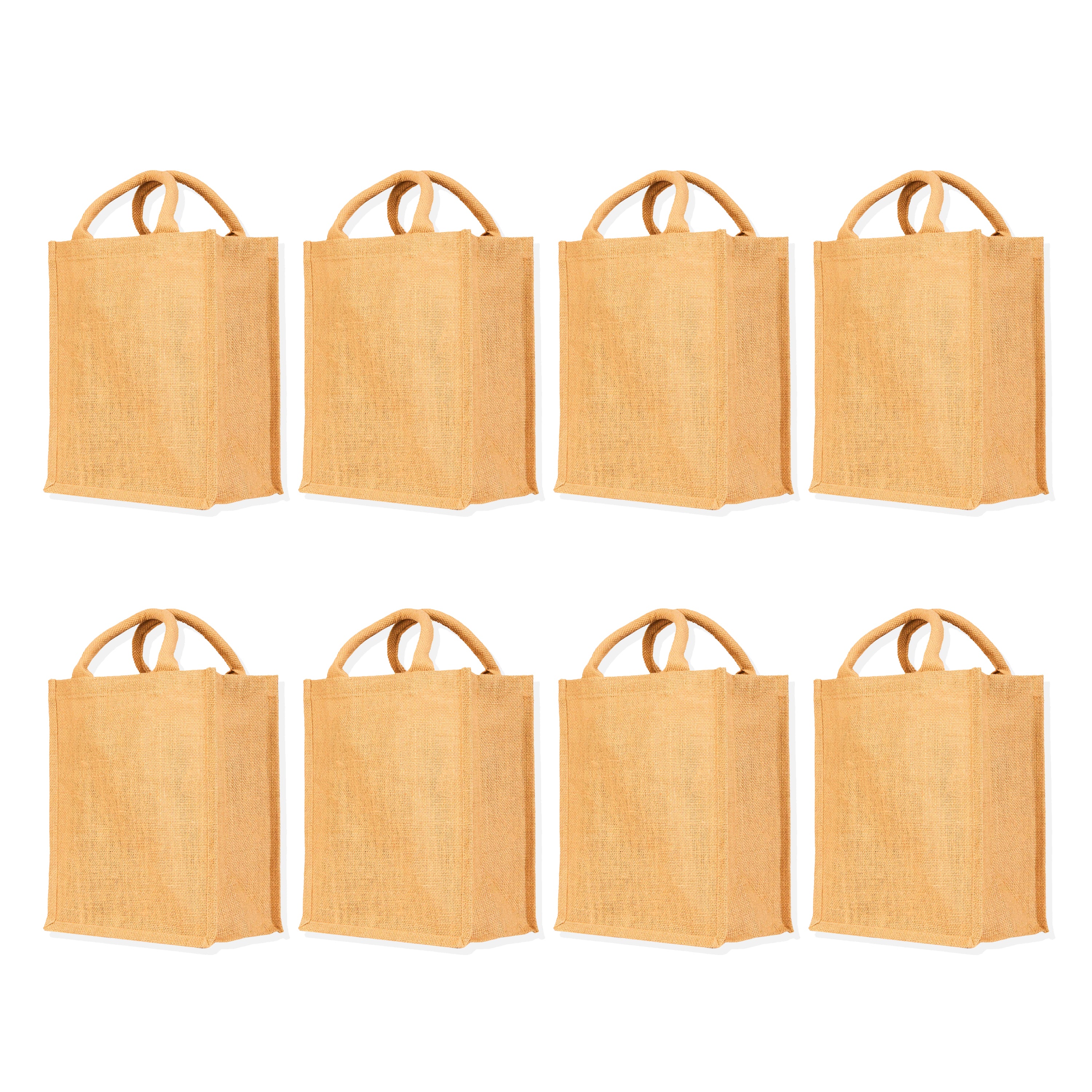 Burlap Jute Tote Bags Eco-Friendly Totes for Shopping, Weddings, Gifts & DIY Projects | Sturdy & Durable (Set of 8)