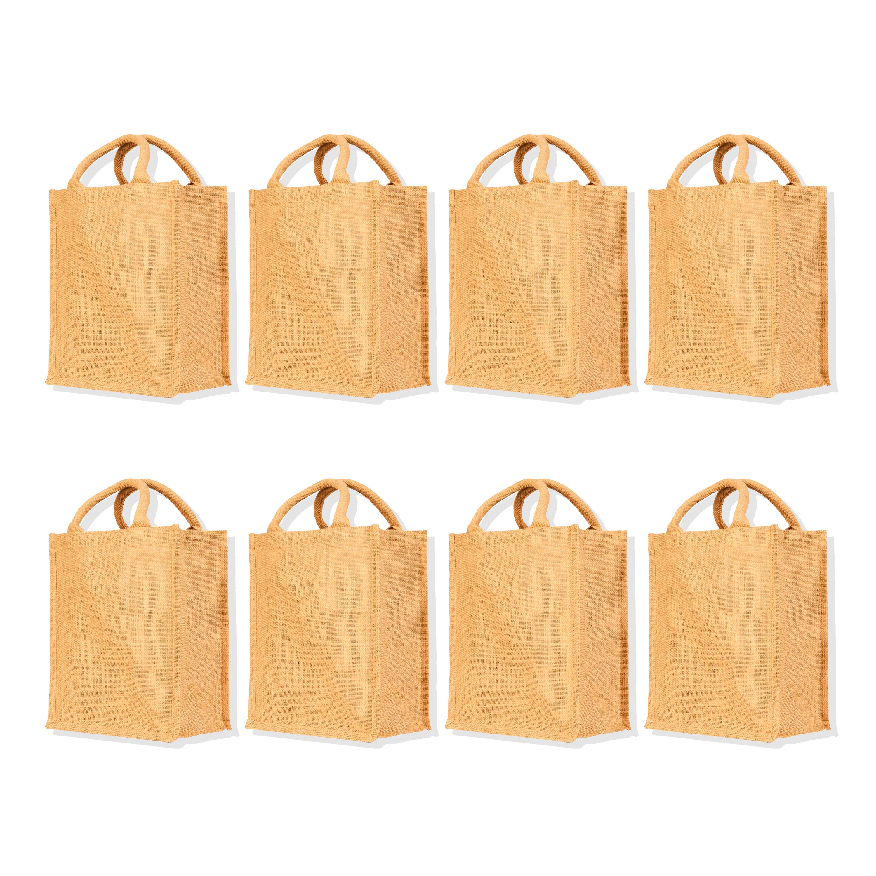 Burlap Jute Tote Bags– Durable, Eco-Friendly Totes for Shopping, Weddings, Promotional (Packs of 8)