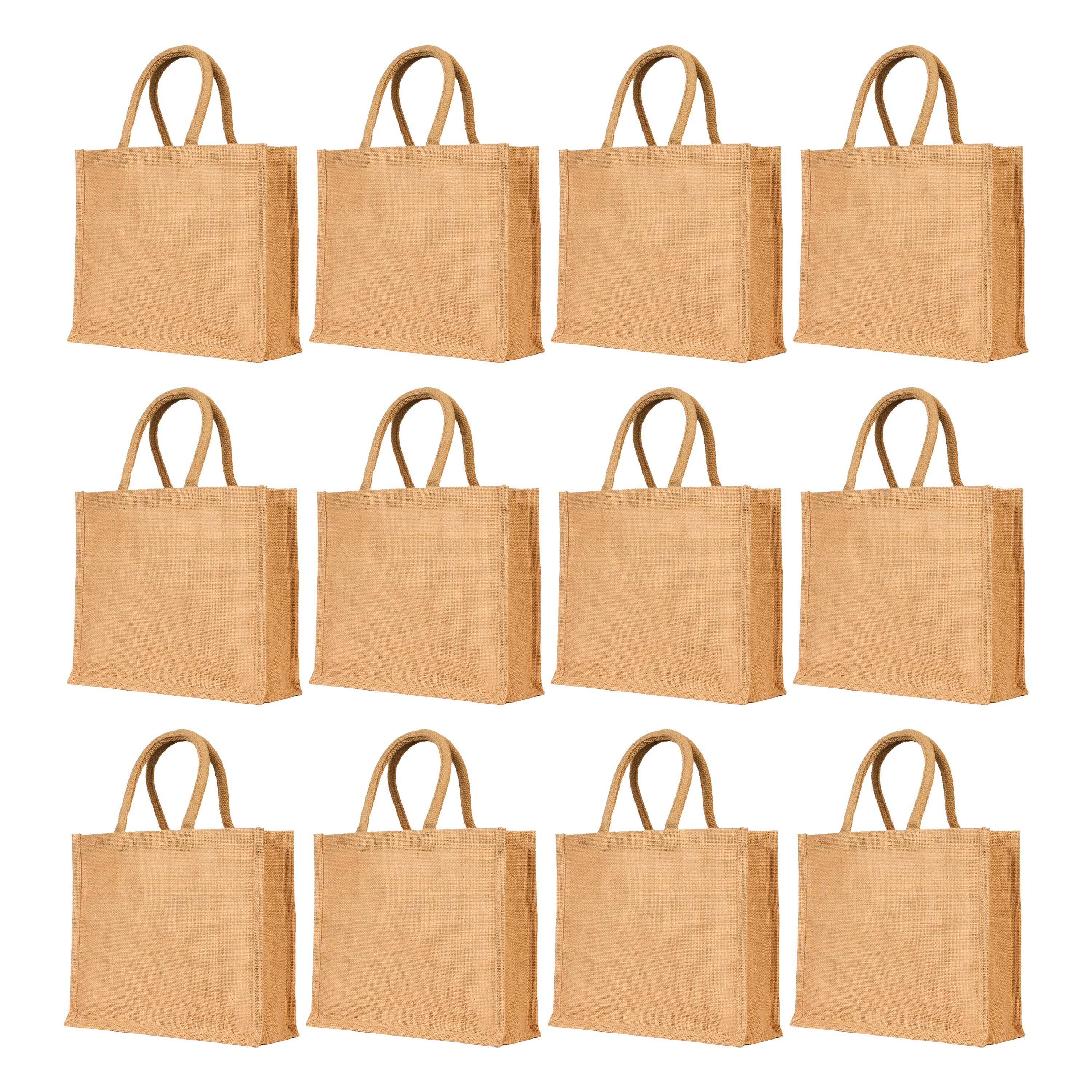 Jute Tote Bags– Reusable Bags for Shopping, Travel, Holidays, Weddings, Beach & Gifts (Packs of 12)