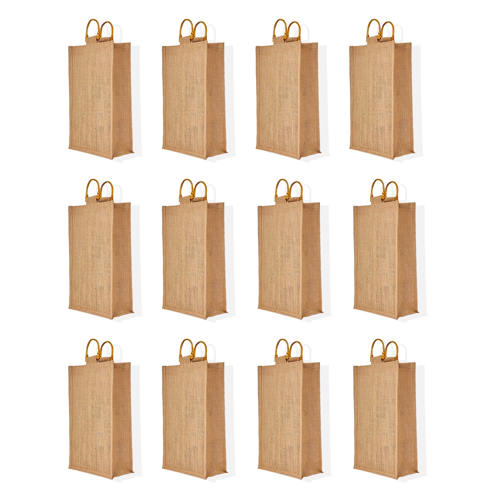 Jute Wine Gift Bags with Cane Handles – 2-Bottle Burlap Totes for Wine, Christmas, Weddings, New Year & Special Occasions (Packs of 12)