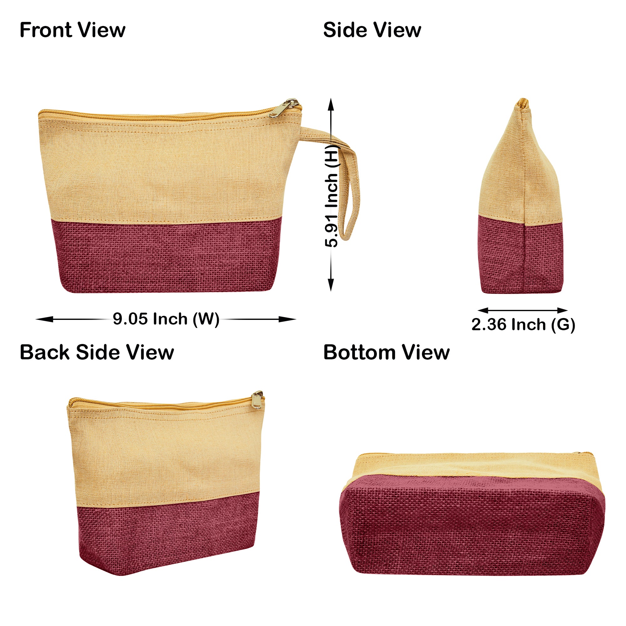 Canvas & Jute Cosmetic Pouches – Zippered Burlap Bags for Makeup, Toiletries & DIY Crafts (Packs of 6)