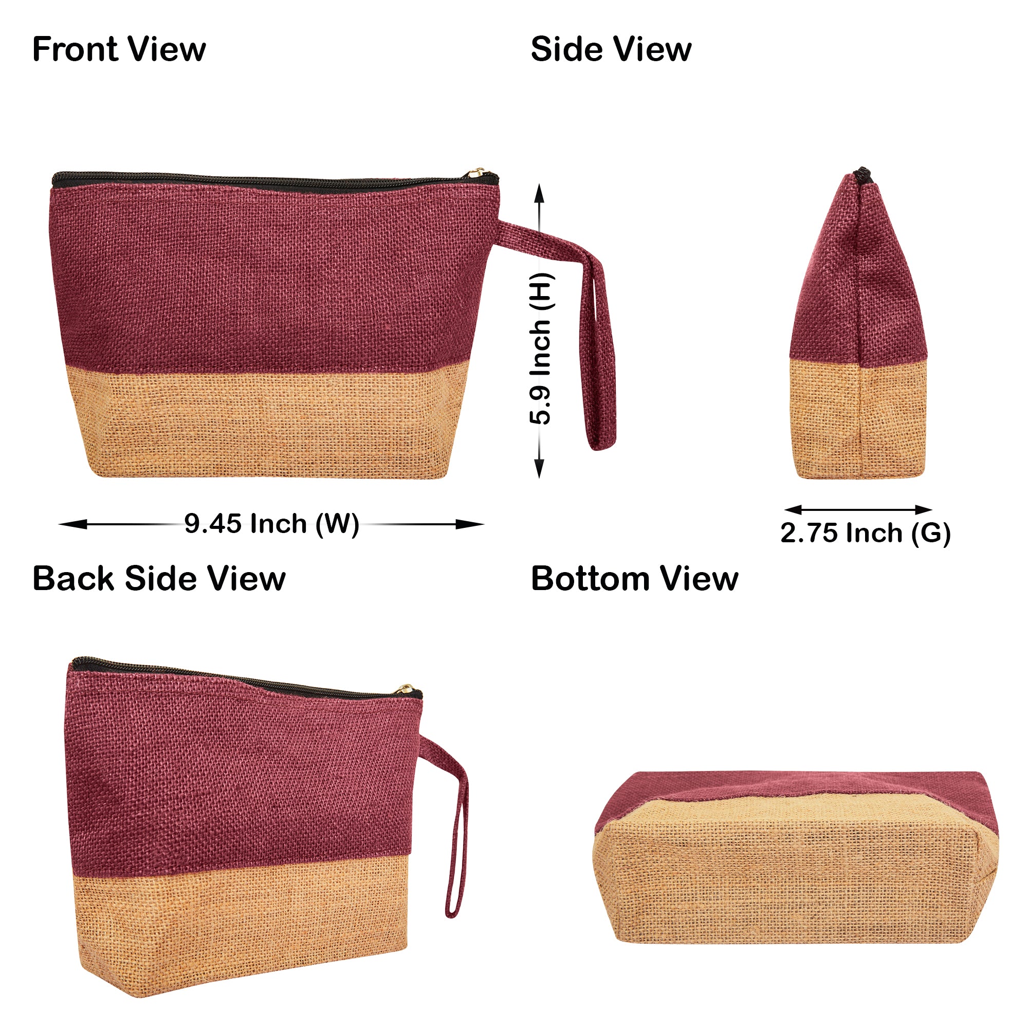 Unisex Jute Cosmetic Pouches – Multipurpose Zippered Burlap Bags for Makeup, Toiletries & Travel (Packs of 6)