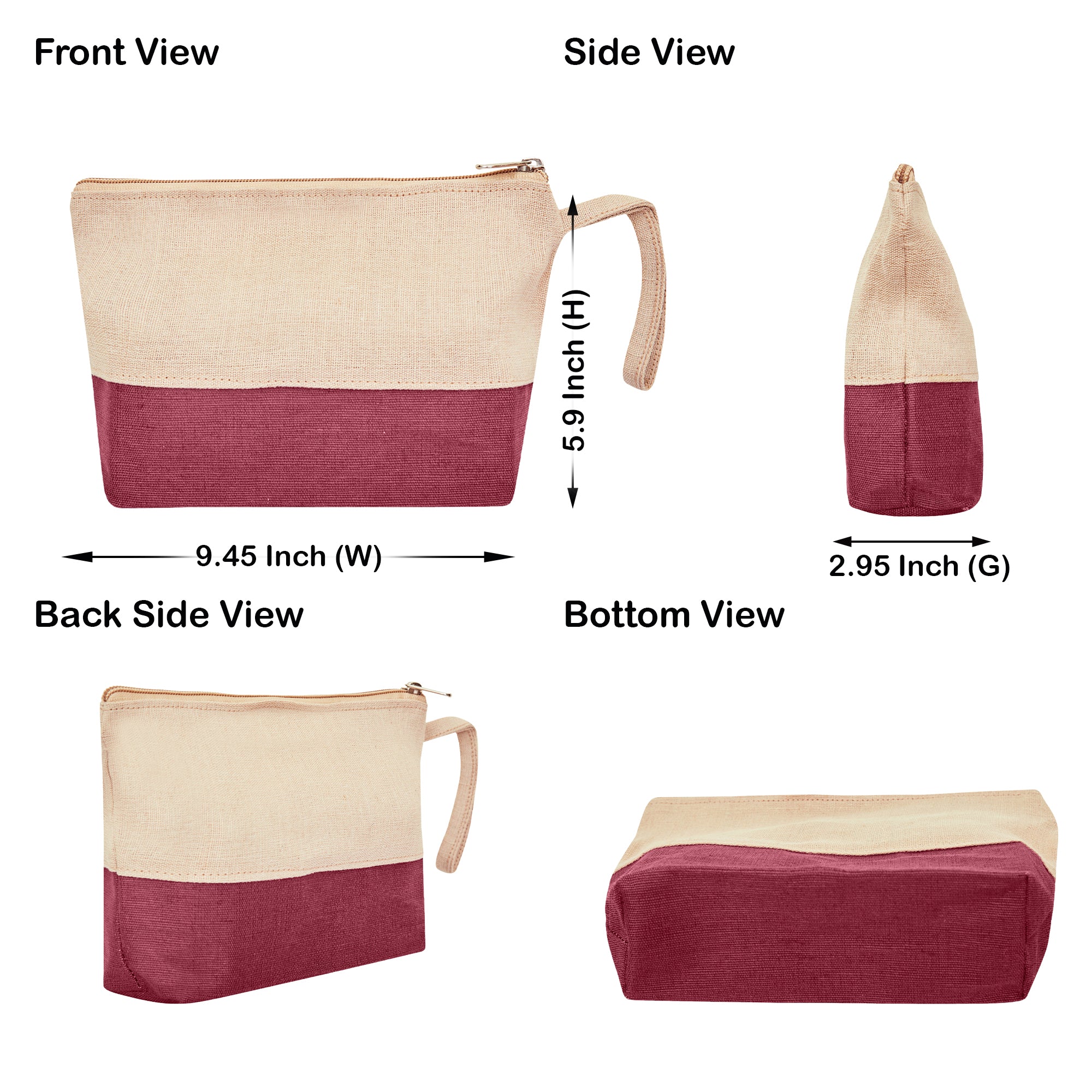 Jute Cosmetic Pouches – Compact Zippered Burlap Makeup & Travel Toiletry Bags (Set of 6 )