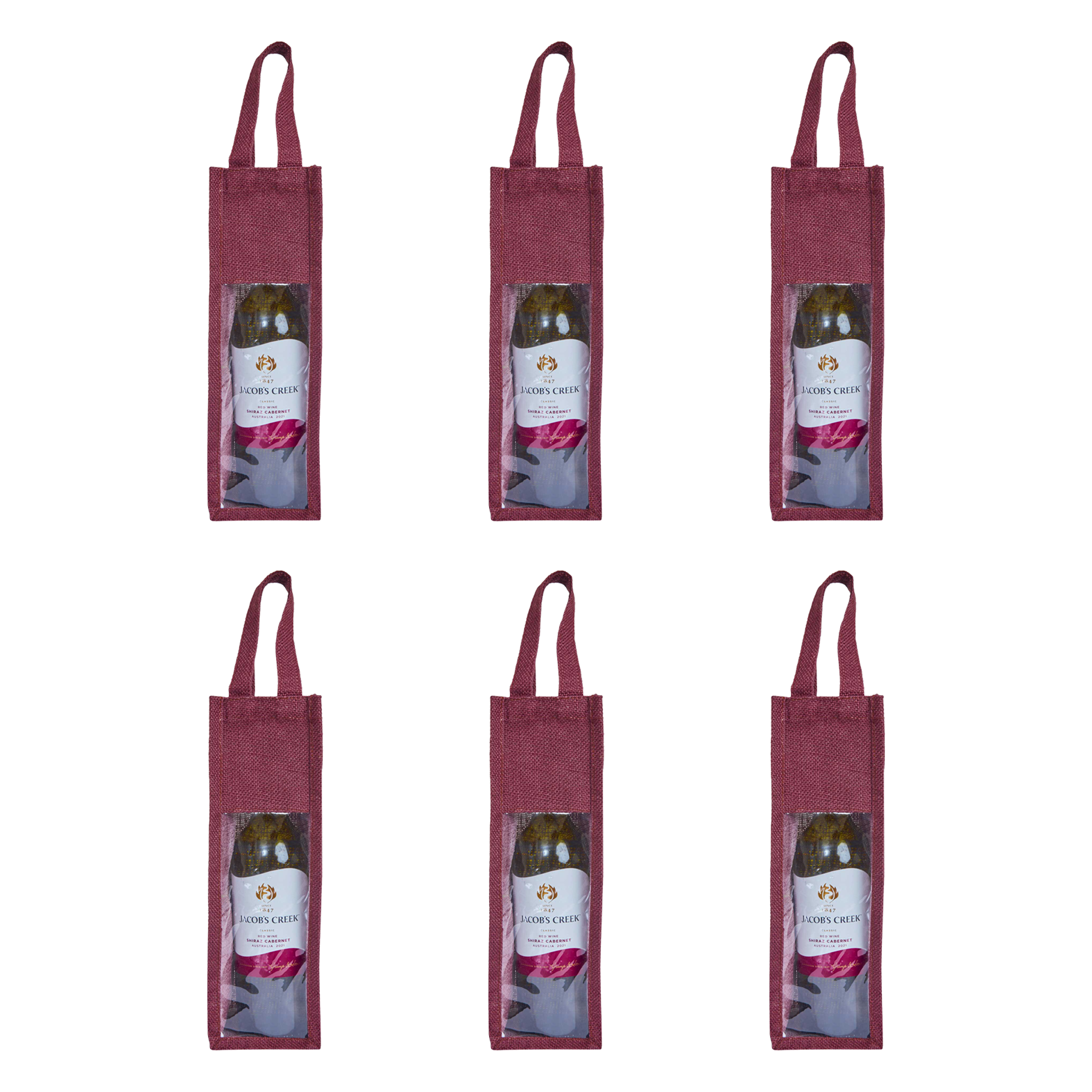 Reusable Jute Wine Gift Bags for Weddings, Parties, and Celebrations - Deep Red, Pink, Green & Orange Shades (Packs of 6)