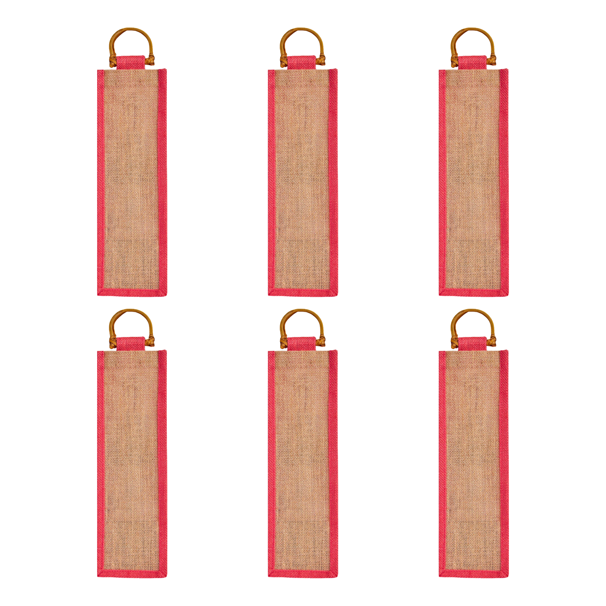 Jute Wine Gift Bags with Cane Handles –Coloured Single-Bottle Bag– New Year, Weddings, Birthdays, Parties, Christmas & Special Occasion (Packs of 6)