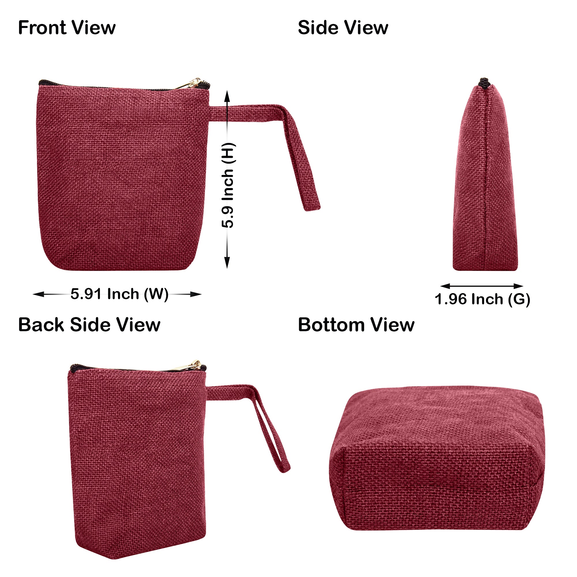 Jute Cosmetic Bags for Women – Burlap Makeup, Toiletry & Coin Pouches, Perfect for Travel or Gifting (Packs of 6)