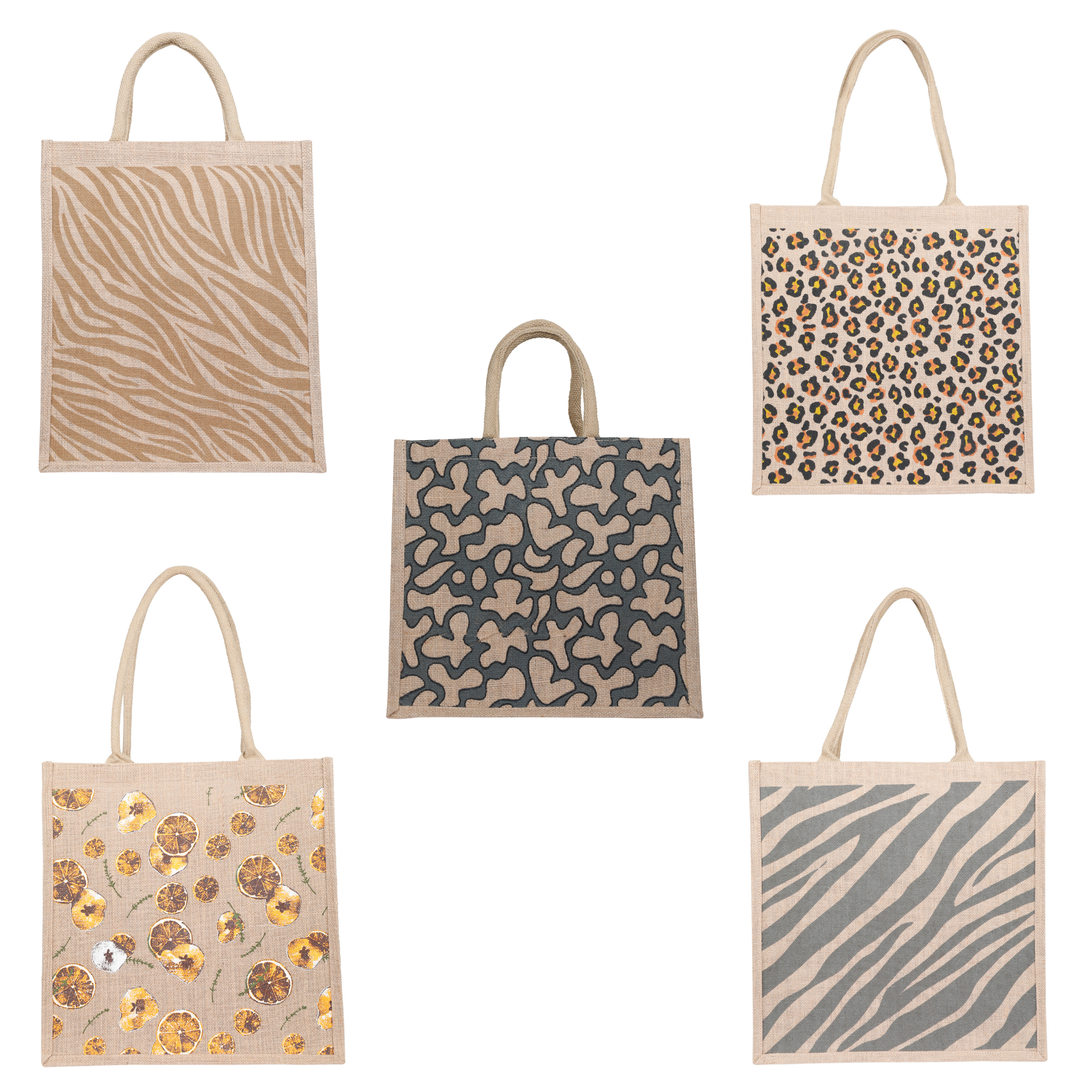 Jucobee Printed Jute Bag Burlap Tote Bag for Bridesmaid Gift Travel Shopping Wedding Favor Return Gifts Christmas New Year (Packs of 5)