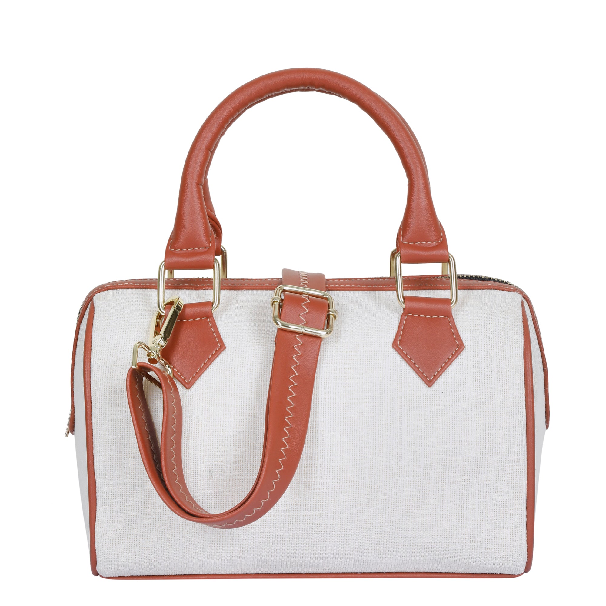 Jucobee Women’s Canvas Off WhiteTop Handle Crossbody Bag – Vegan Leather Trim Convertible Handbag Sling Bag with Zipper Closure