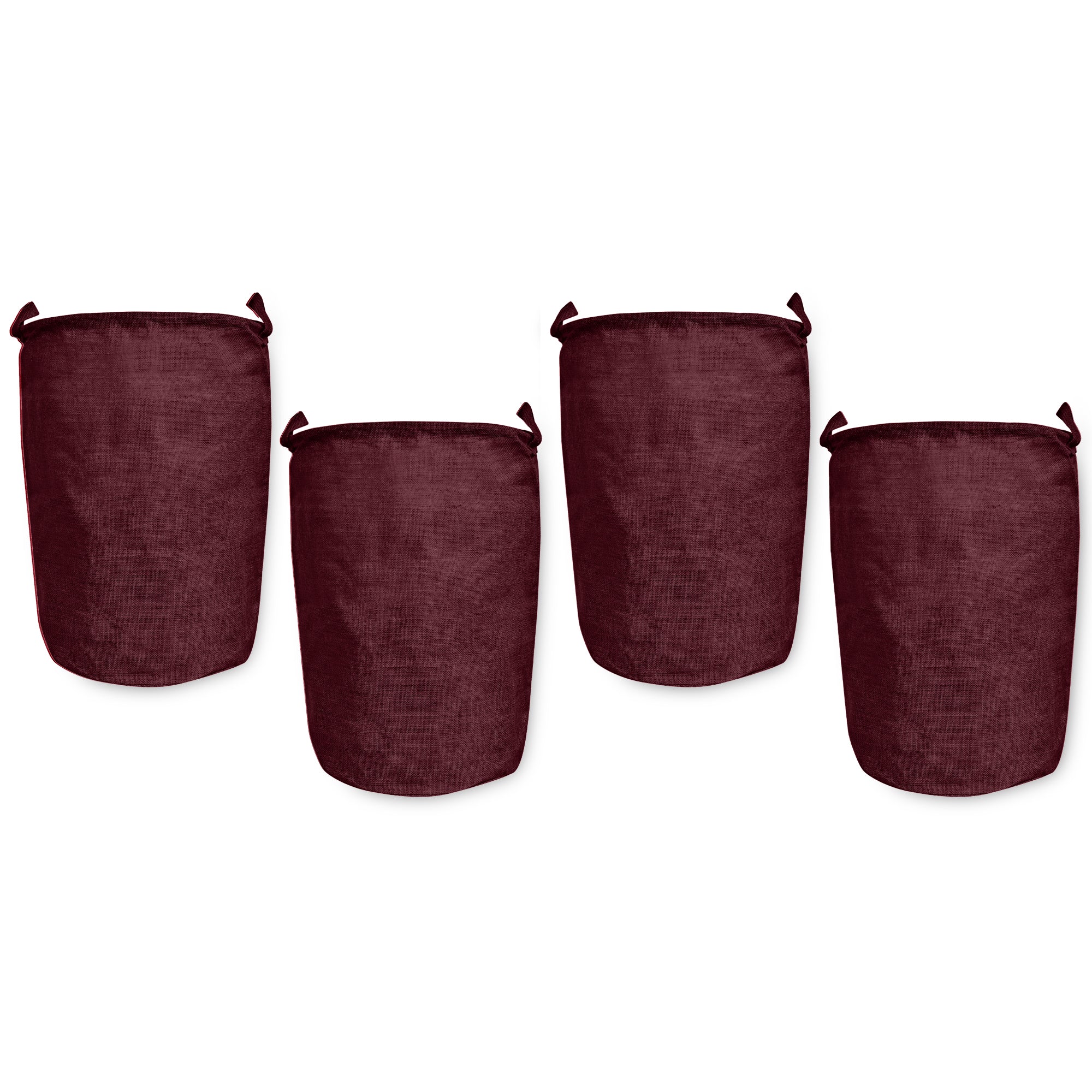 Deep Red Jute Storage Bags –Laundry Baskets with Handles, Storage Baskets for Living Room, Bedroom, Nursery & Home Organization (Set of 4)