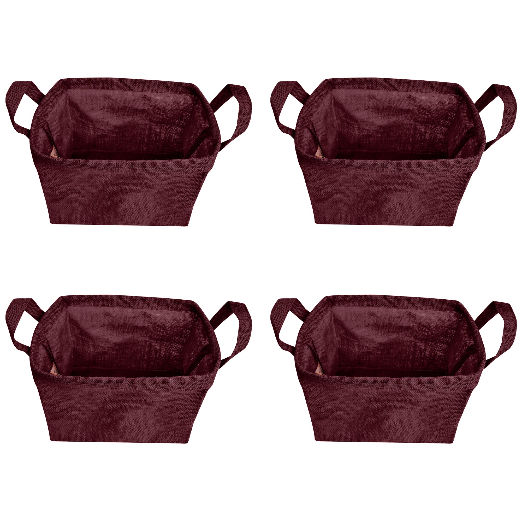 Colored Jute Storage Baskets – Rectangular Bins with Handles – Compact Hampers for Small Clothing, Toys, and Shoes (Set of 4)