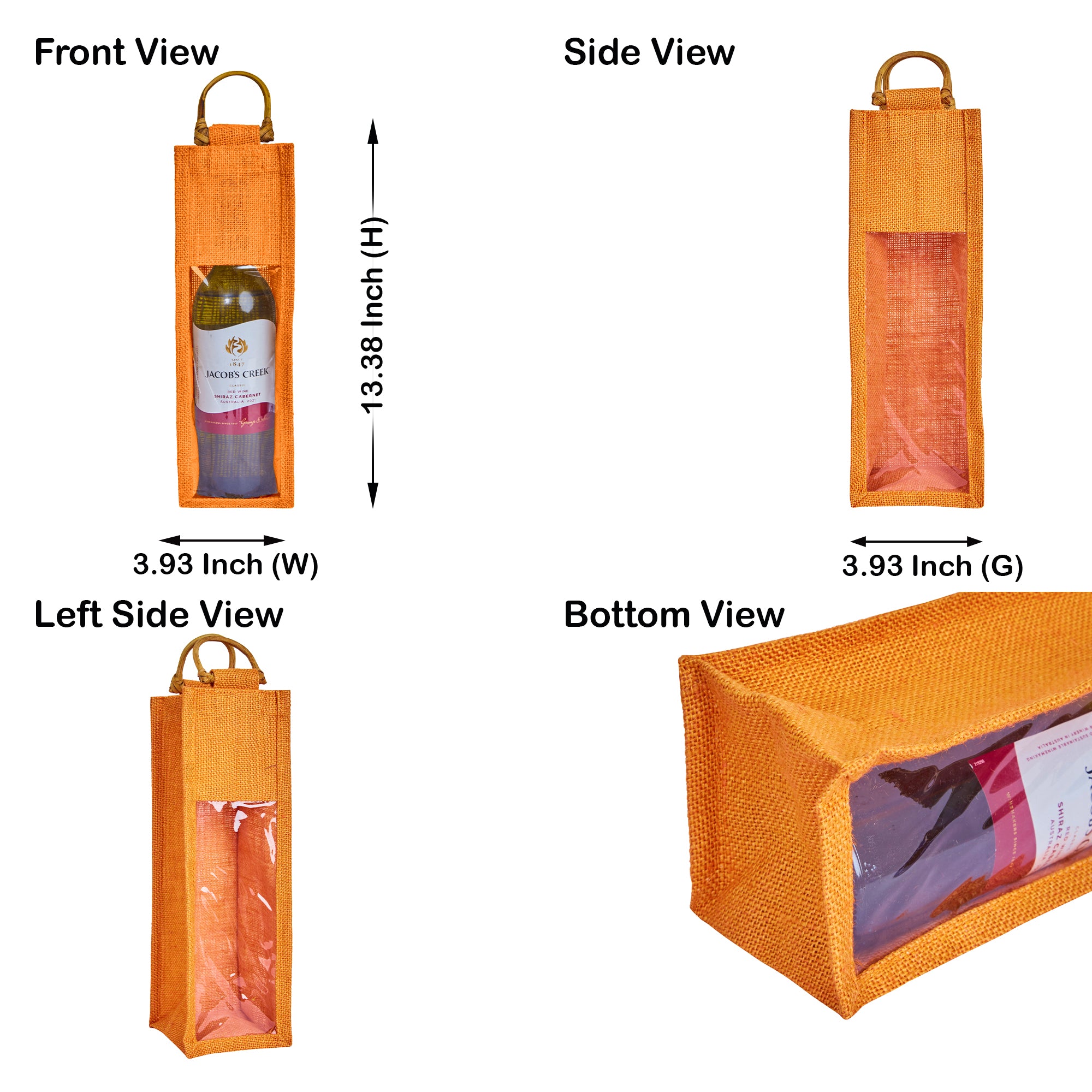 Coloured Jute Wine Gift Bags with PVC Window– Reusable Single Bottle Carriers for Weddings, Parties & Holiday Gifting (Packs of 7)