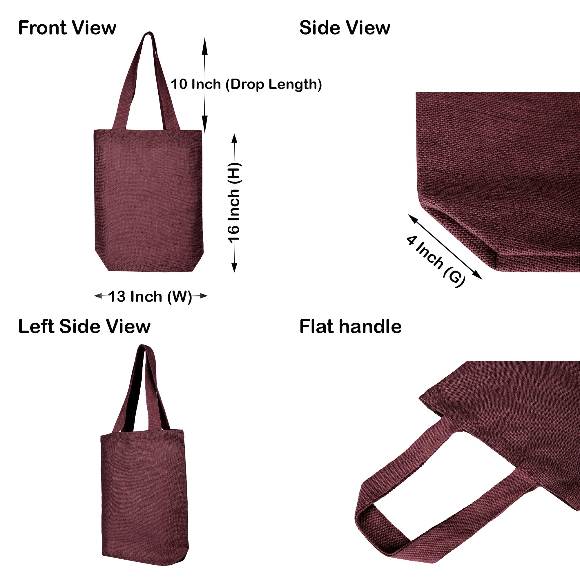 Jute Shopping Bags –  Red, Pink, Green & Orange – Reusable Burlap Totes for Events & Weddings (Set of 4)