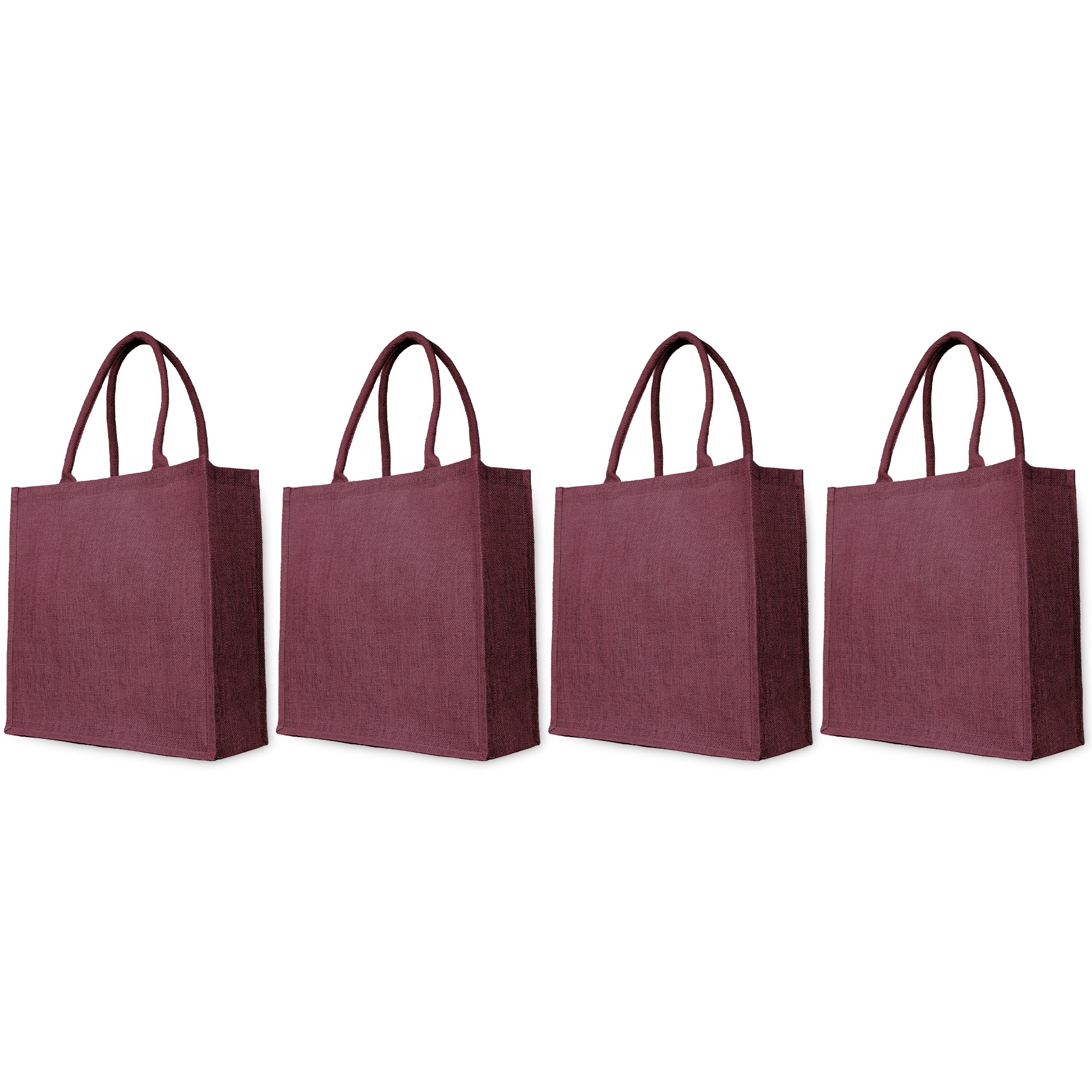 Jute Shopping Tote Bags – Burlap Bags for Thanksgiving, Christmas, Weddings & Travel – Red, Pink, Green & Orange (Set of 4)