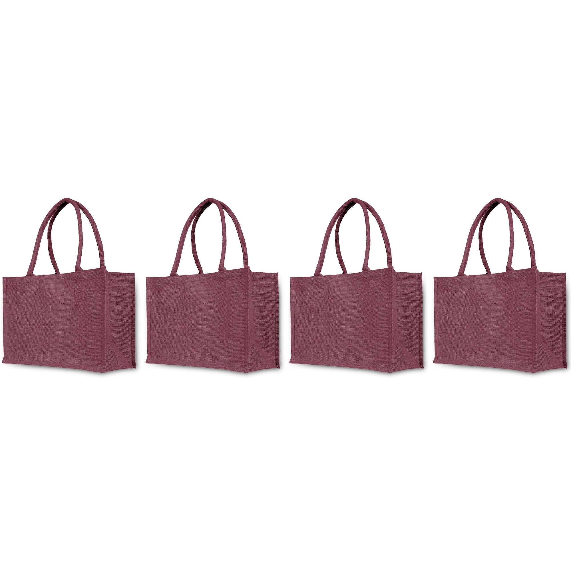 Jute Tote Bags – Colorful Burlap Shopping Bags in Red, Pink, Green & Orange – Ideal for Thanksgiving, Christmas, Weddings & Travel (Set of 4)