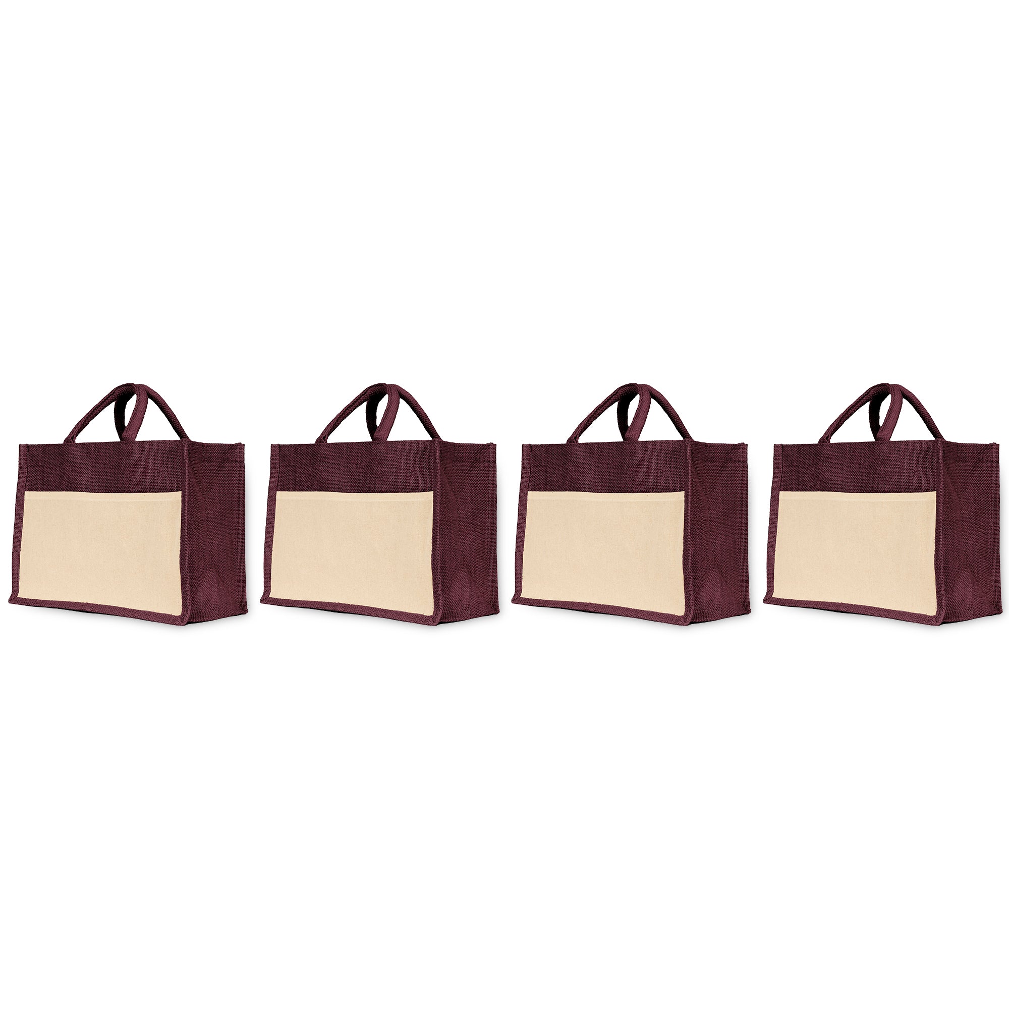 Jute Shopping Bags in Red, Green, Orange, and Pink – Burlap Totes for Weddings, Holidays, Shopping & Daily Use (Set of 4)