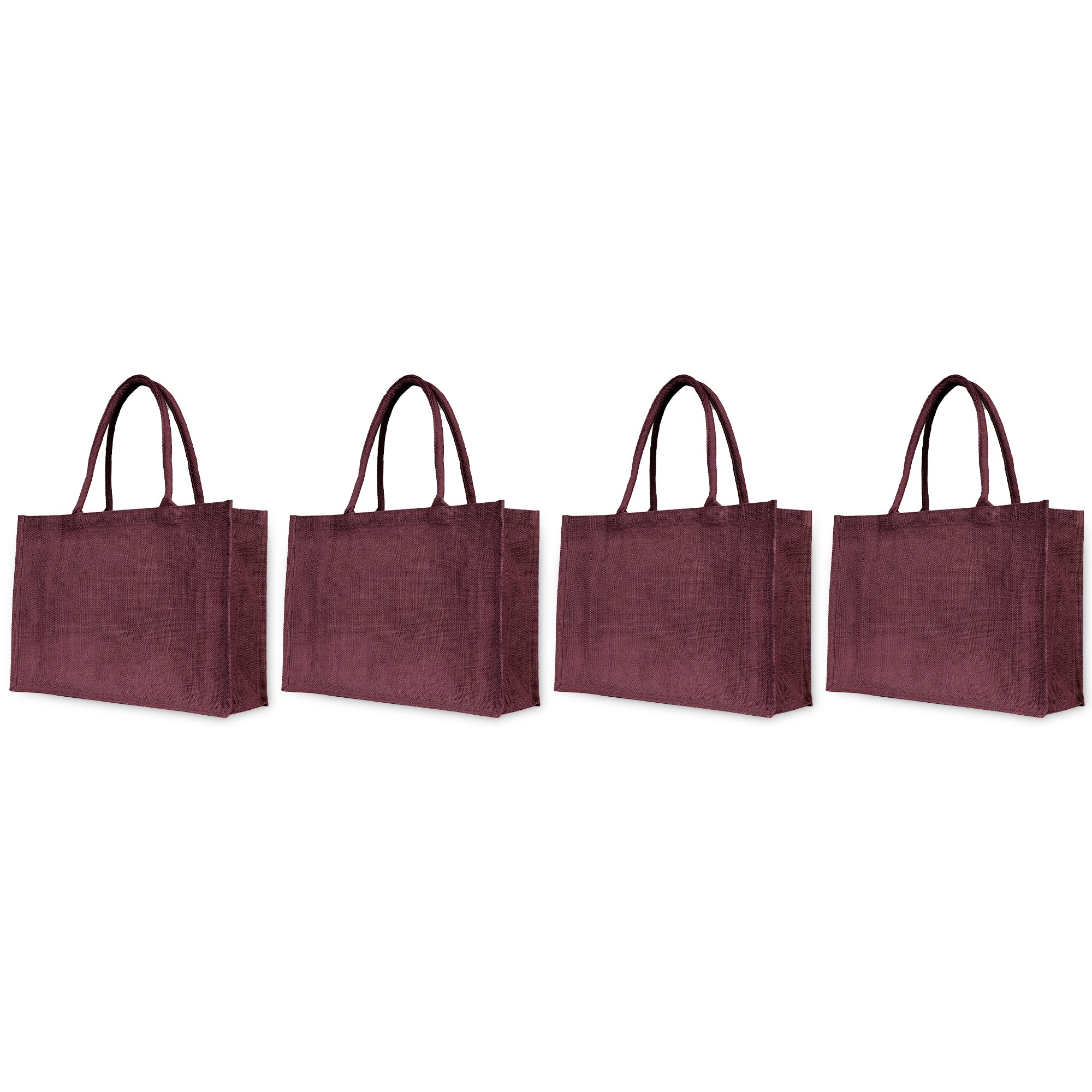Burlap Jute Tote Bags – Vibrant Red, Pink, Green & Orange – Great for Shopping, Travel, Weddings, Thanksgiving & Christmas (Set of 4)