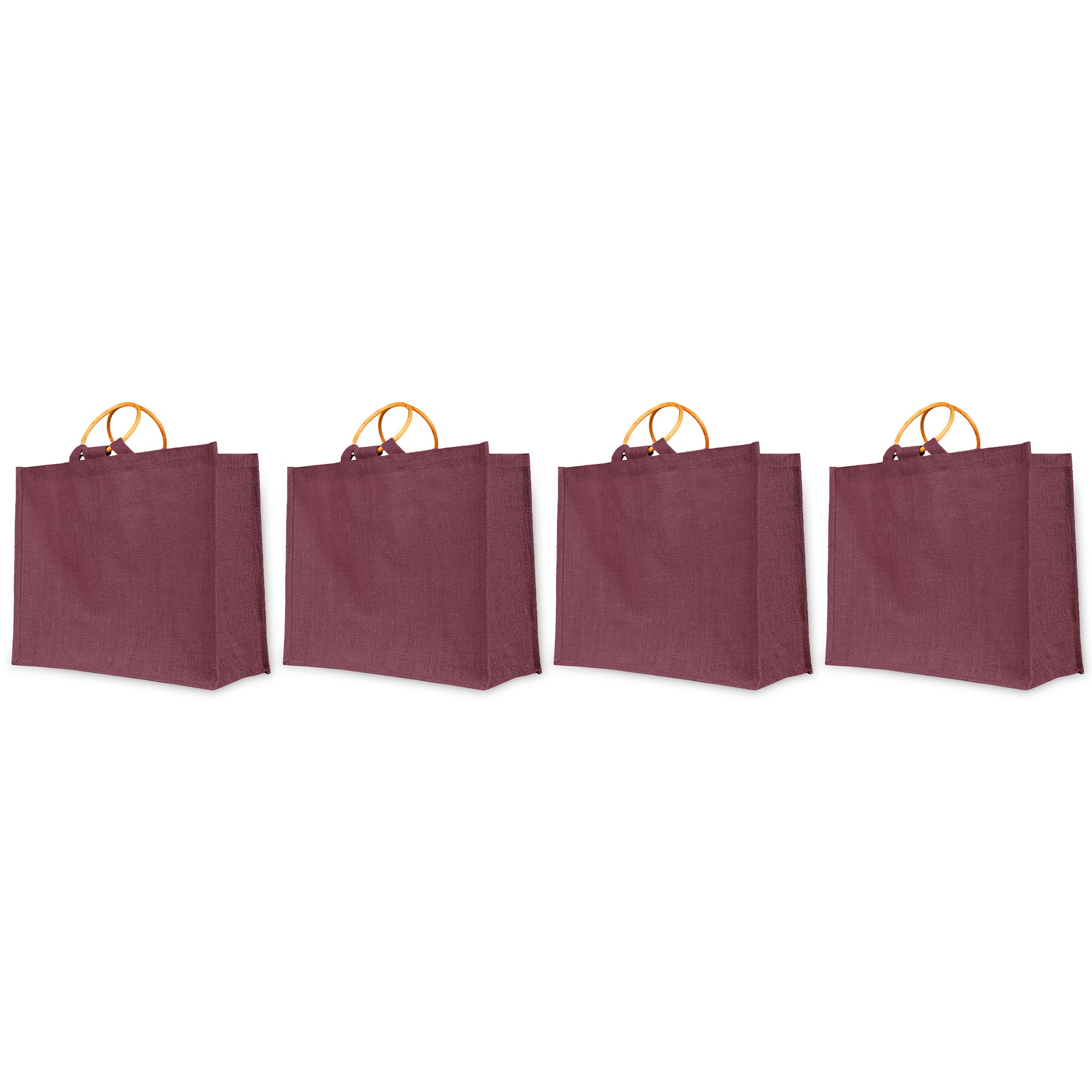 Jute Tote Bags – Colourful Reusable Burlap Cane Handle Promotional Bags for Shopping, Groceries, Beach Bags (Set of 4)