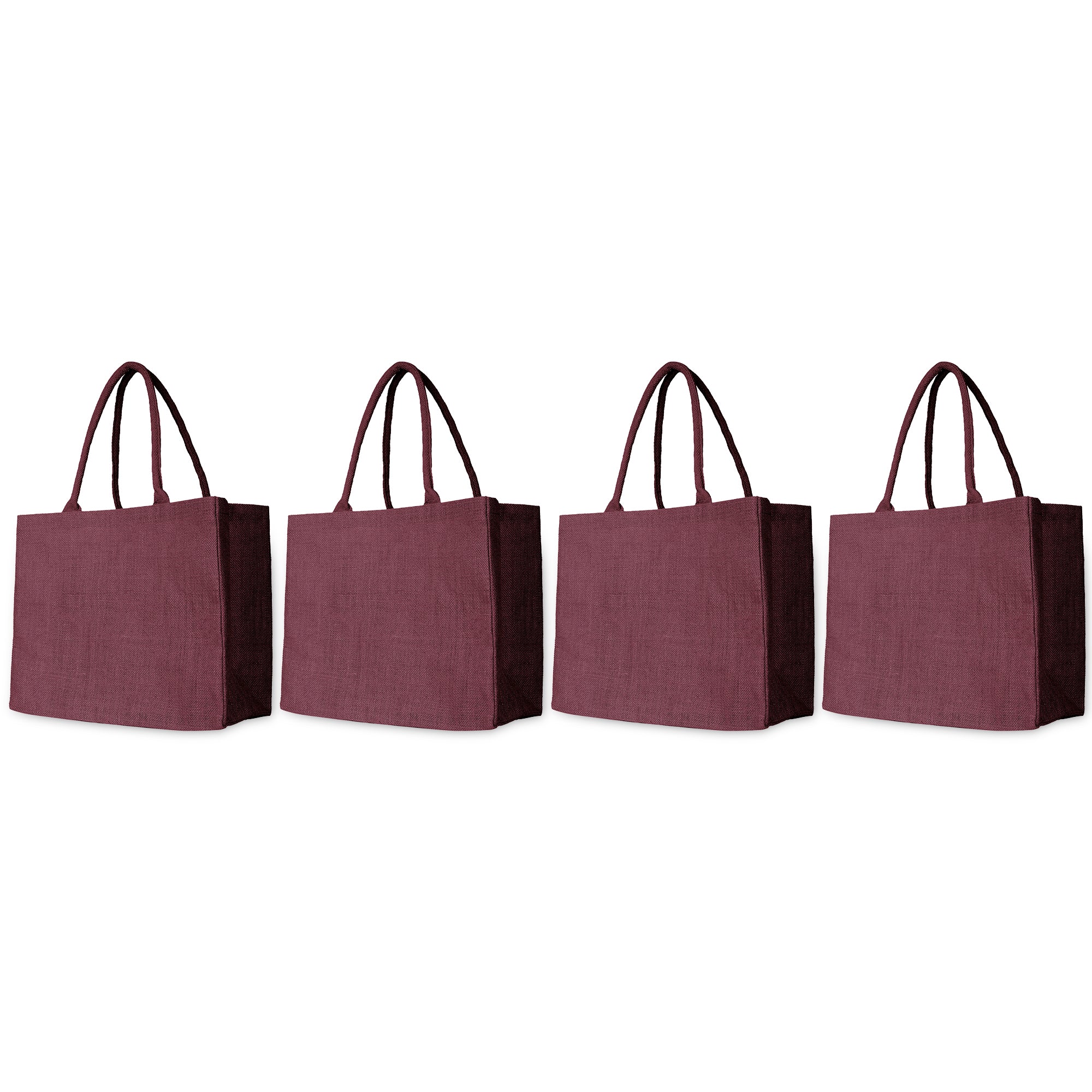 Jute Shopping Bags in Red, Pink, Green & Orange – Reusable Burlap Totes for Gifting, Weddings & More (Packs of 4)